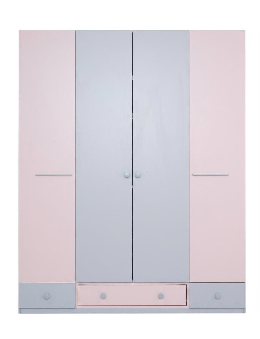 Xlmoebel Kleiderschrank Grau-rosa 4-türiger Kleiderschrank aus Holz für das Jugendzimmer