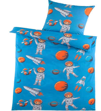 Bettwäsche 2-tlg. Kinder Motiv Bettwäsche, 135 x 200 + 80x80 cm, Microfaser, KH-Haushaltshandel, Microfaser, für Jugendliche, Farbe: blau, Motiv: Astronaut
