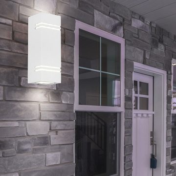 etc-shop Außen-Wandleuchte, Leuchtmittel nicht inklusive, 2x Außen Wand Leuchten Balkon Garten Fassaden Beleuchtungen ALU weiß