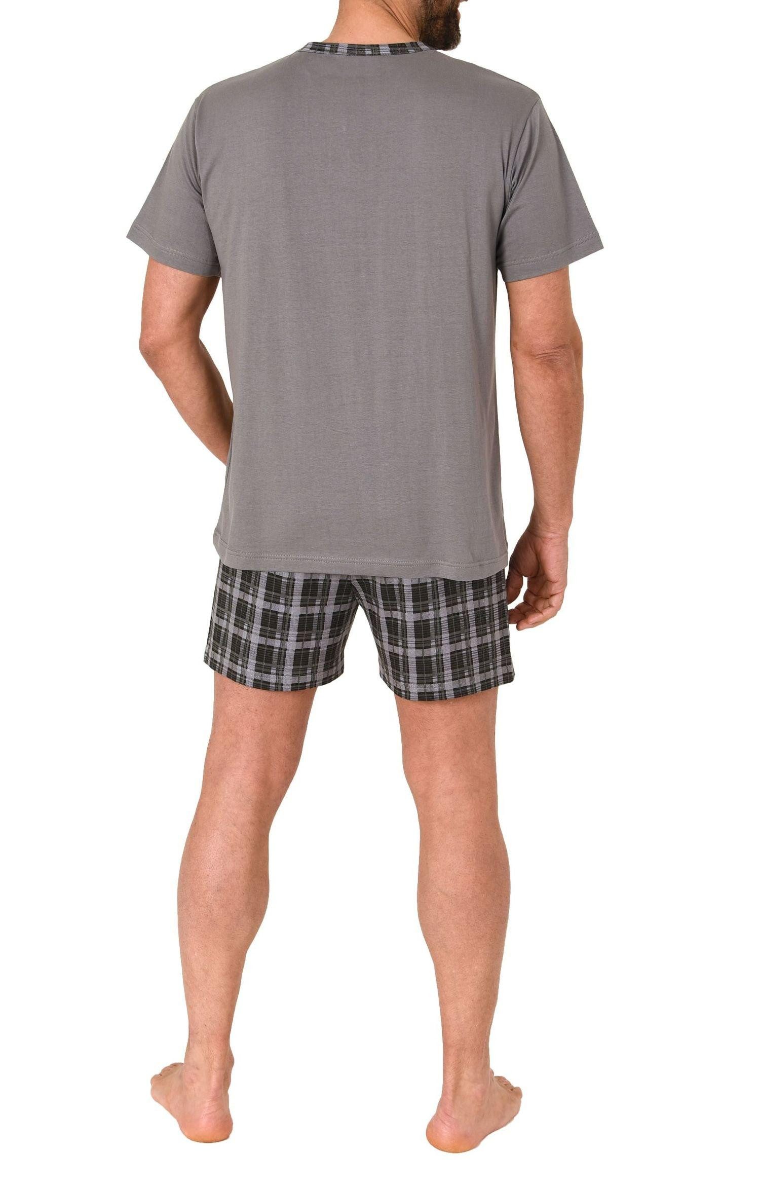 Normann Pyjama Normann Herren kurzarm Schlafanzug Shorty Pyjama Hose in Karo Optik