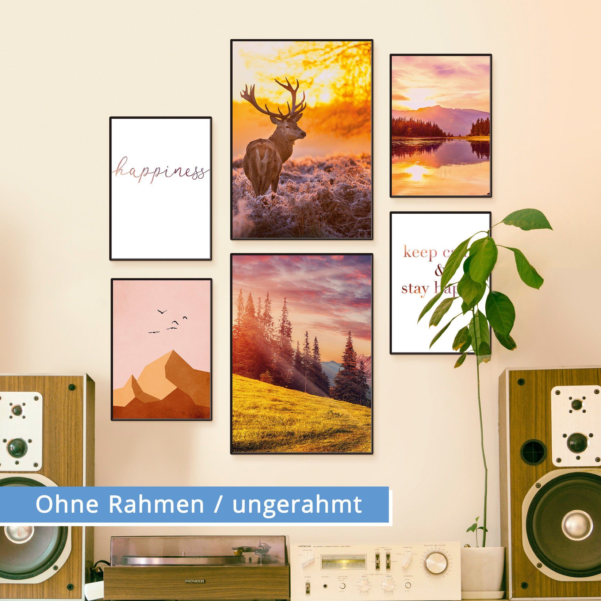 Artland Poster Natur im Sonnenuntergang, Berge & Alpenbilder (Set, 6 St), Bilder Set, 6tlg. 4xDIN A4 / 2xDIN A3, ohne Rahmen
