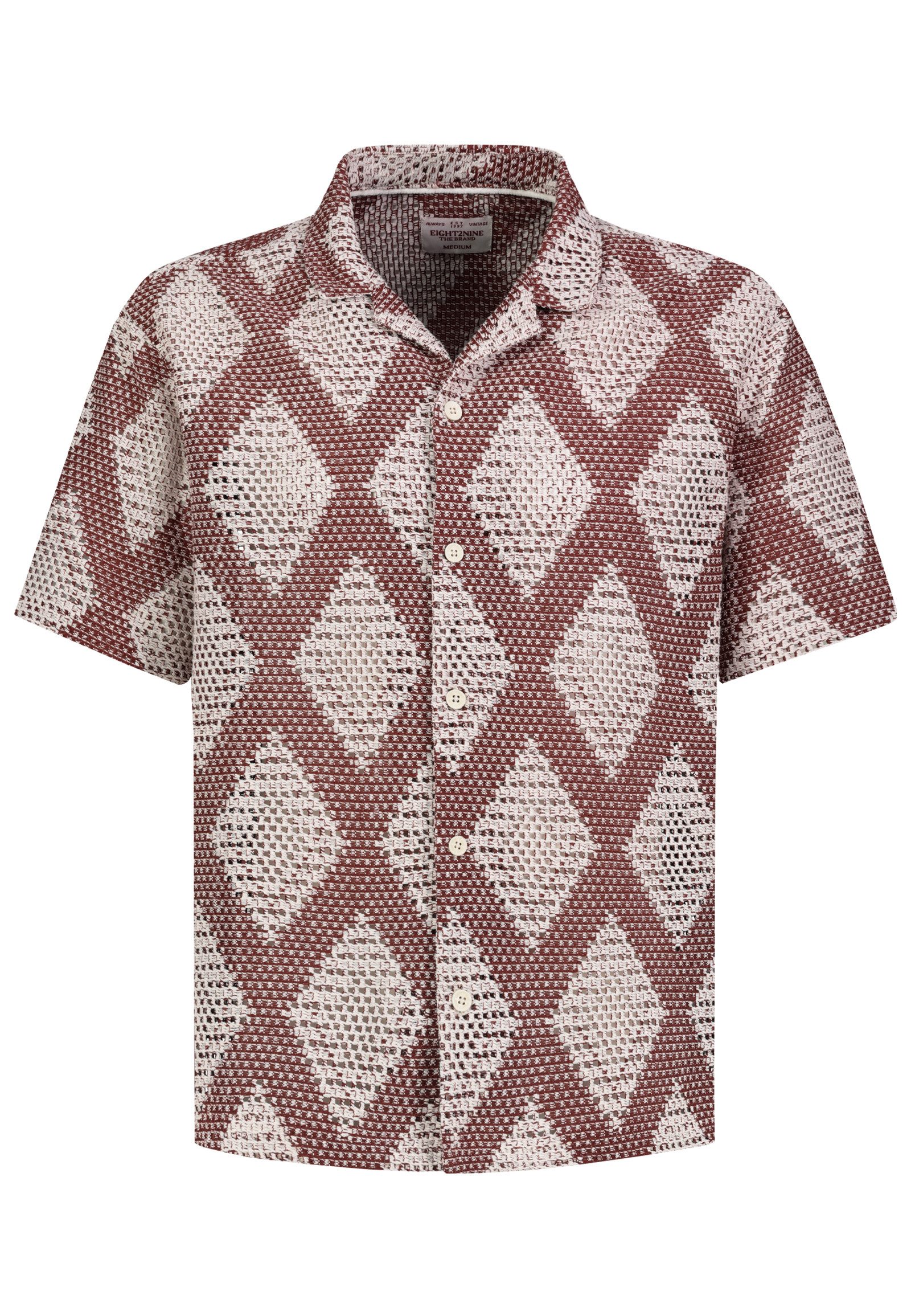 Eight2Nine Kurzarmhemd Herren Kurzes Jacquard Hemd Retro Hemd, Rautenmuster