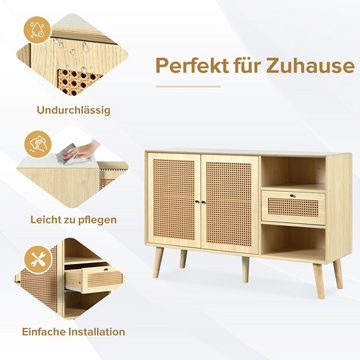 Flieks Sideboard, Kommode mit 1 Schubladen und 2 Türen Rattangeflecht 120x40x80cm