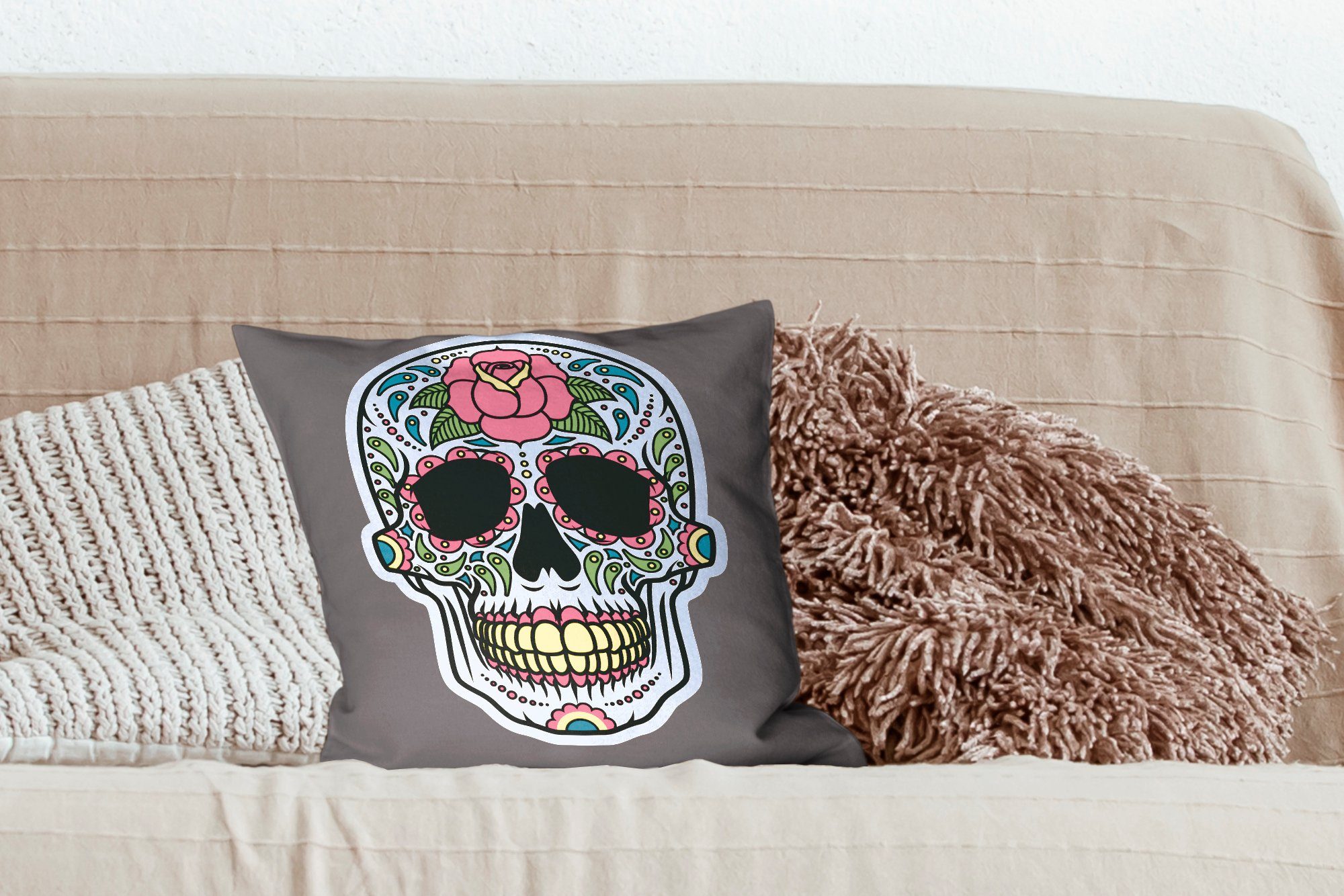 Wohzimmer, mit Dias Zierkissen Eine Los Deko, eines Schlafzimmer, für bunte Illustration Muertos-Schädels, Dekokissen De Füllung Sofakissen MuchoWow