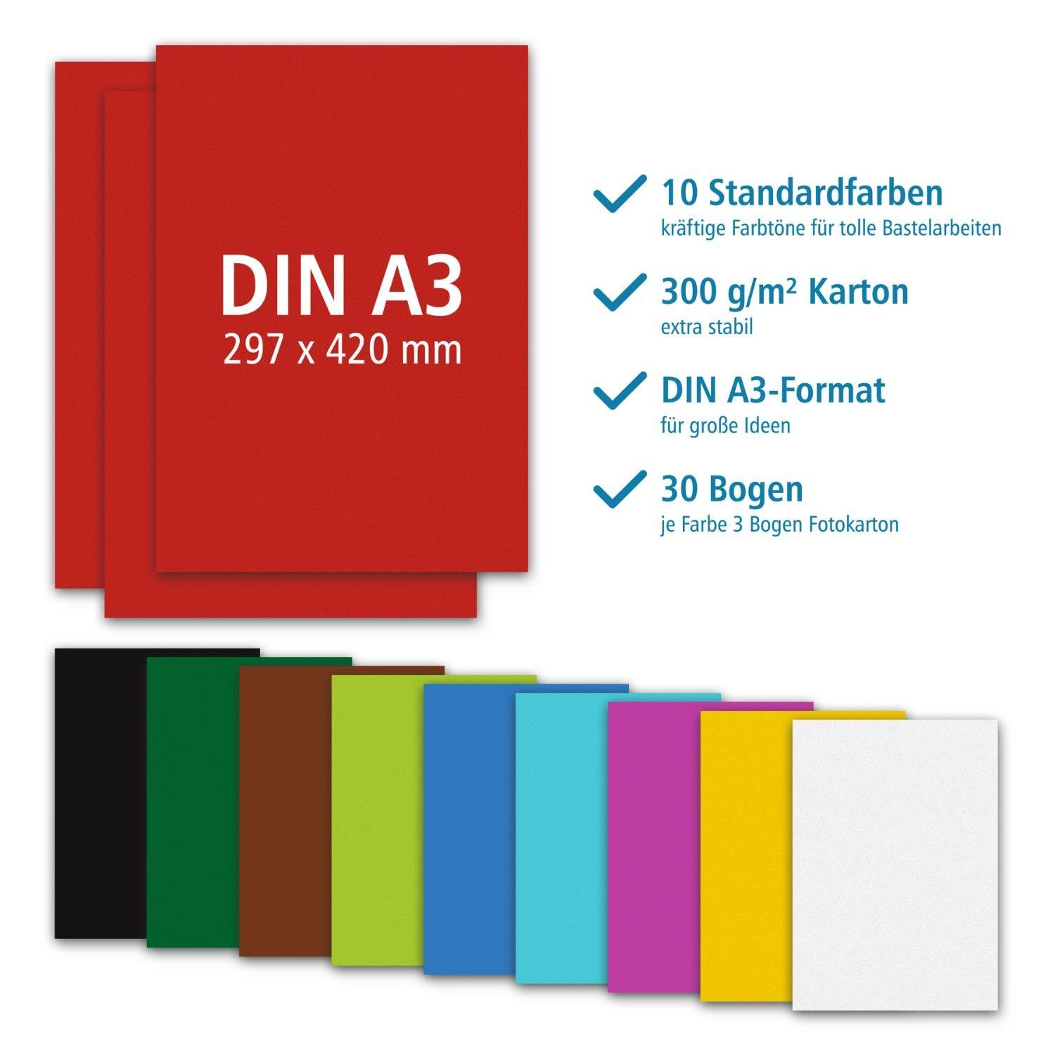 itenga Bastelkartonpapier itenga Fotokarton - DIN A3 - 300 g/qm 30 Blatt - 10 Standardfarben - p – Bild 2 von 2