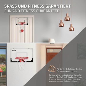 Hauki Basketballkorb Mini Basketballkorb Backboard Indoor Basketball Hoop Basketballbrett (4-St), Set 3 Bälle Ø16cm Netz Pumpe 58x40cm Weiß tragbar