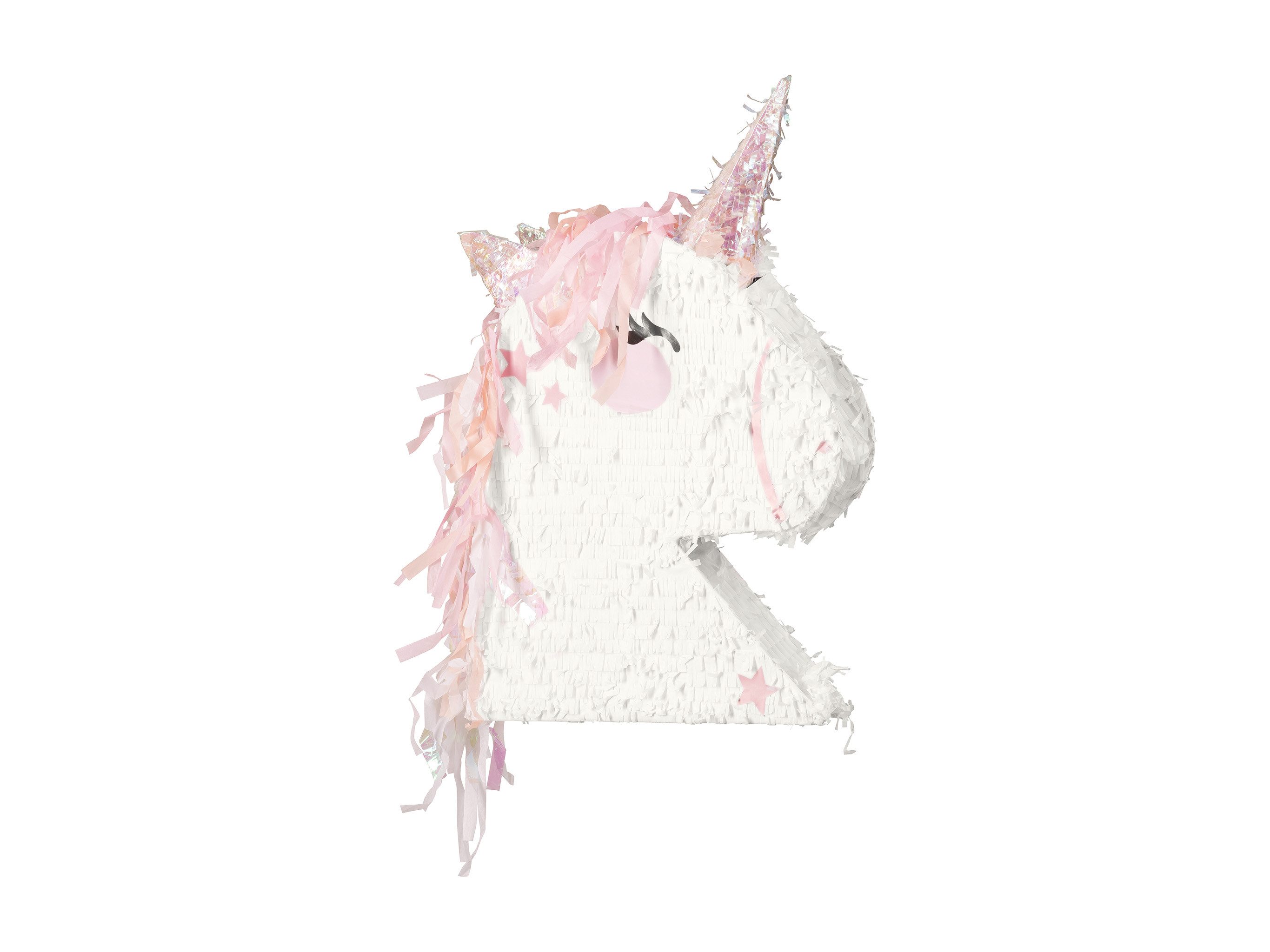 partydeco Pinata, Piñata 41x48x10cm Einhornkopf zum Befüllen Weiß / Rosa