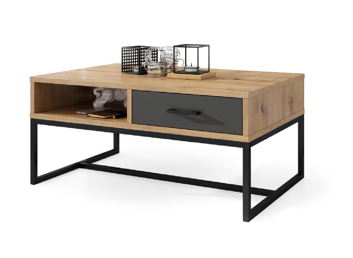 Mazzoni Couchtisch Design Nyx Tisch Wohnzimmertisch mit Schublade 60x90x40cm Ablage