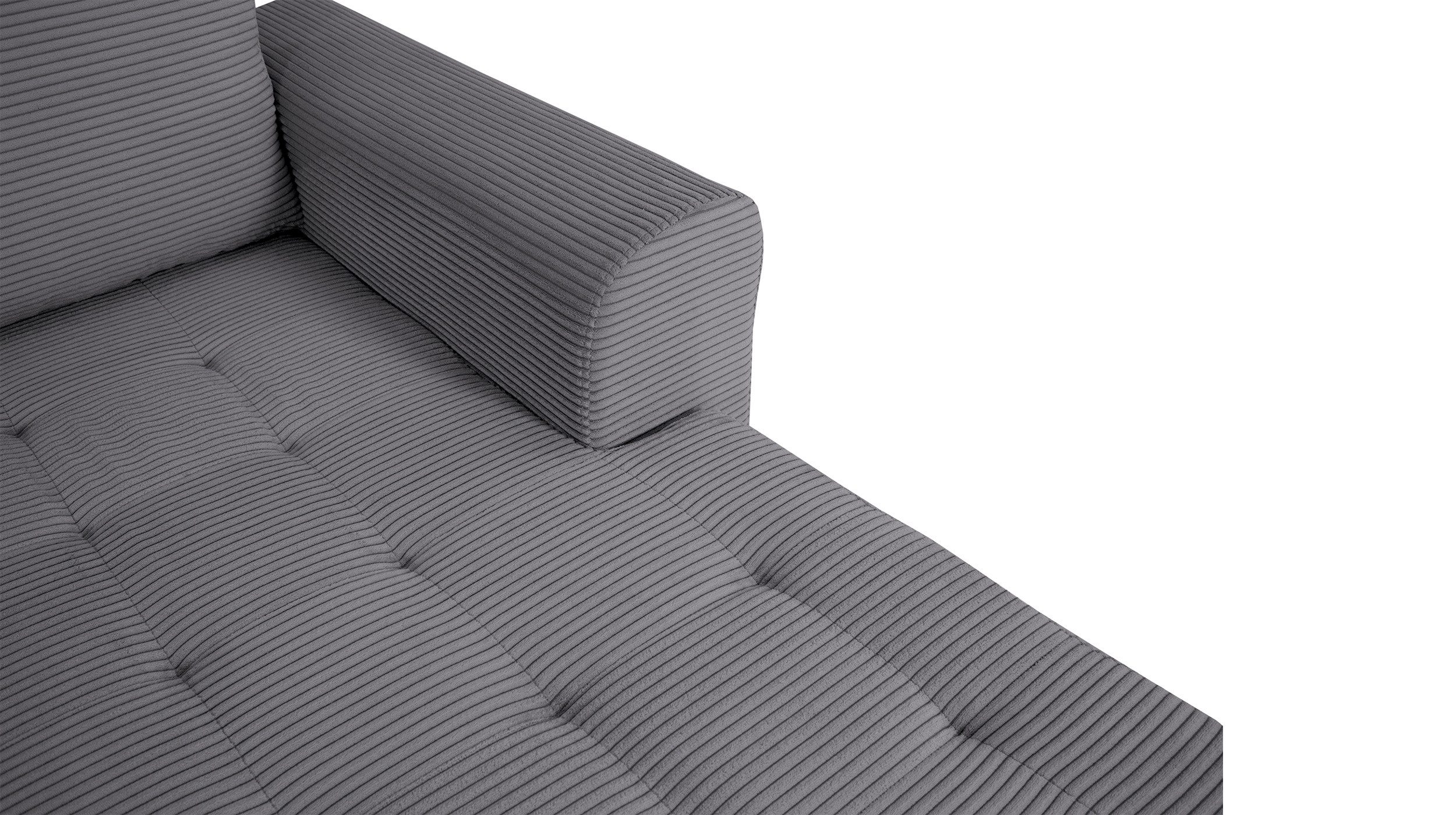 Massivart® Wohnlandschaft Cord grau 324 cm / Schlaffunktion & Bettfunktion / MANDALIA, Nosagunterfederung · frei im Raum stellbar · inkl. 8 Kissen – Bild 5 von 5