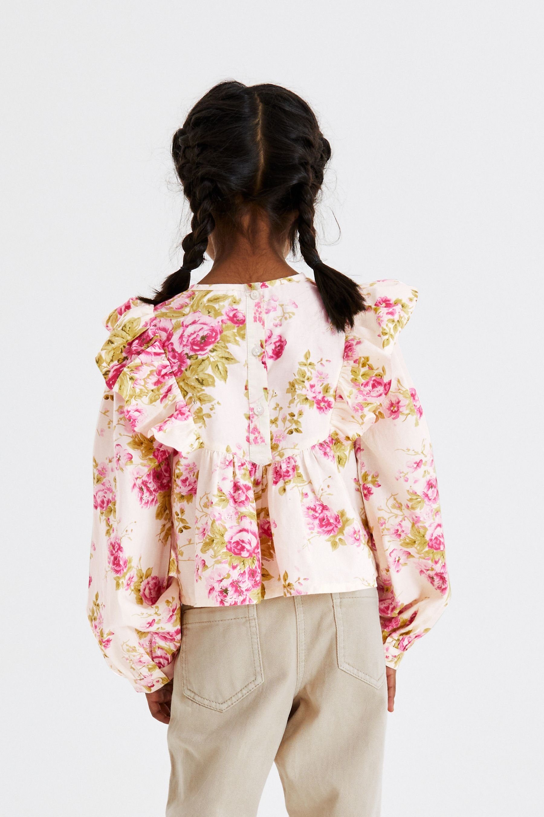 Next Floral (1-tlg) Pink Blusenshirt Bluse Gesmokte
