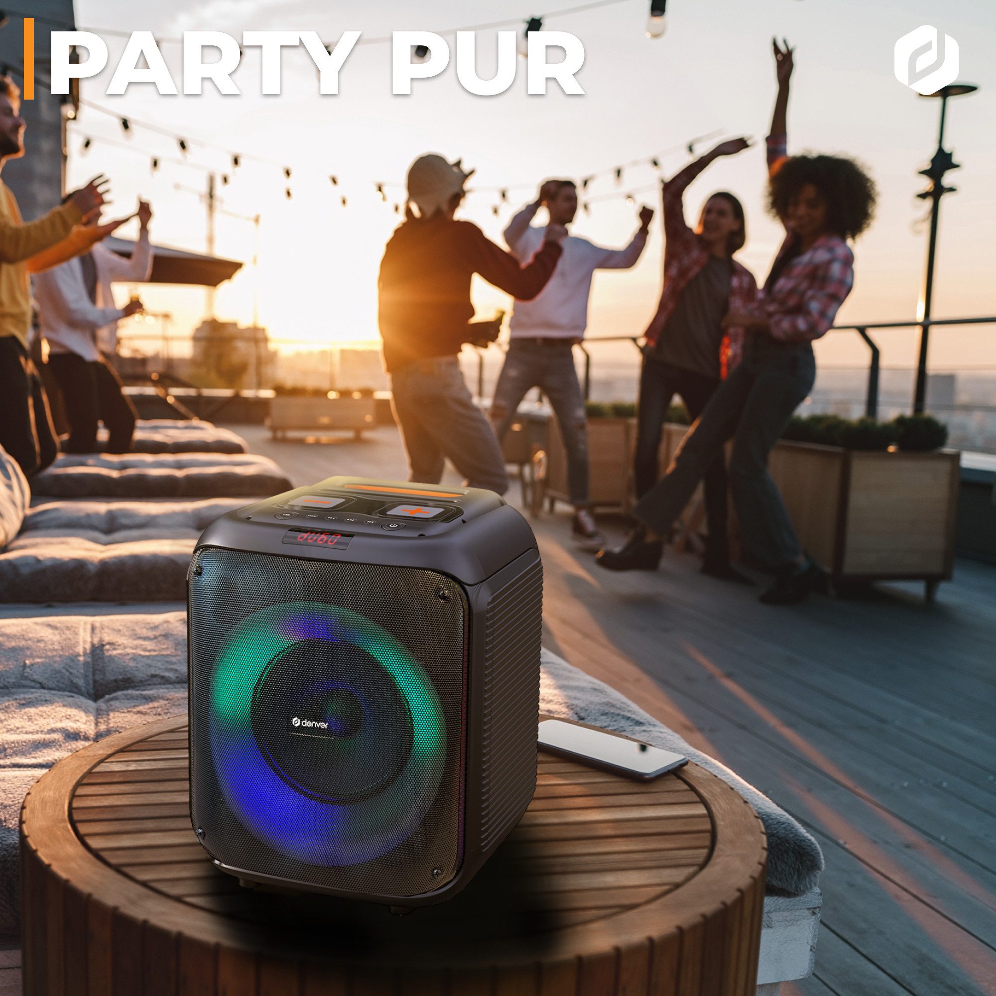 Denver BPS-250 Party-Lautsprecher 1.0 (Mono) (Bluetooth, 40 W, Lightshow mit Rhythmus, TWS)