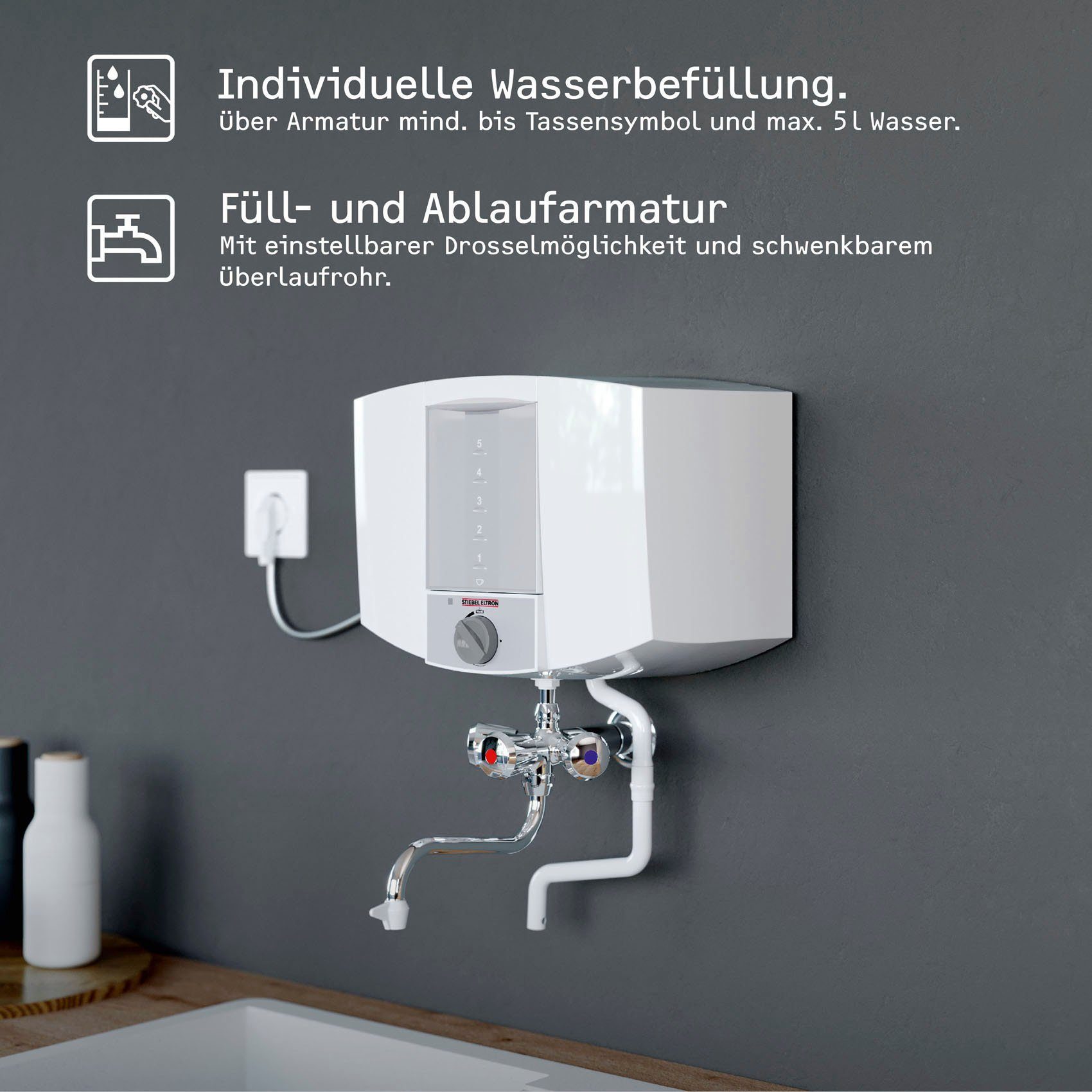 STIEBEL ELTRON Kochendwassergerät KBA 5 KA, elektronisch, min. 35 °C, max. 100 °C, Kunststoff, 5 Liter, für die Küche