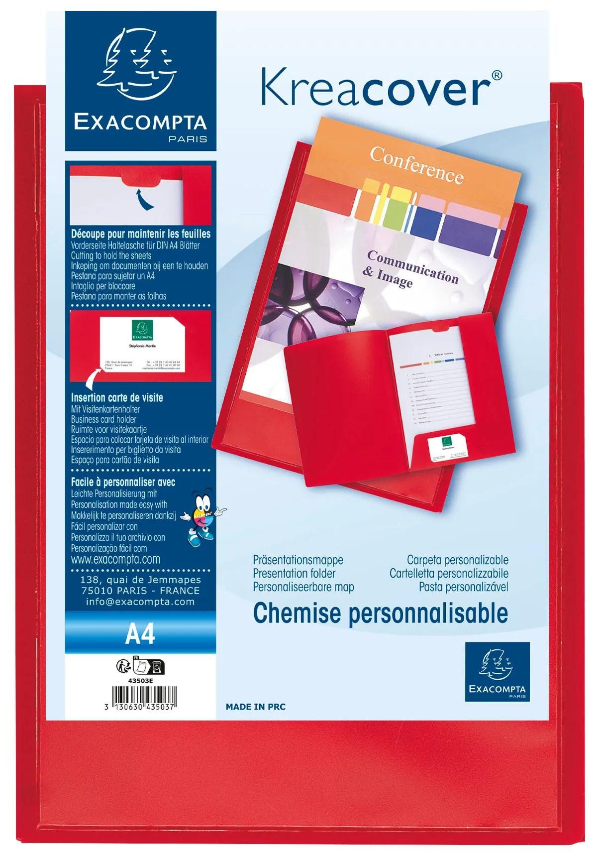 EXACOMPTA Konferenzmappe 30x Präsentationsmappe aus PP, für Format A4, Kreacover - Rot - 43503E, Paräsentationsmappen Personalisierbar