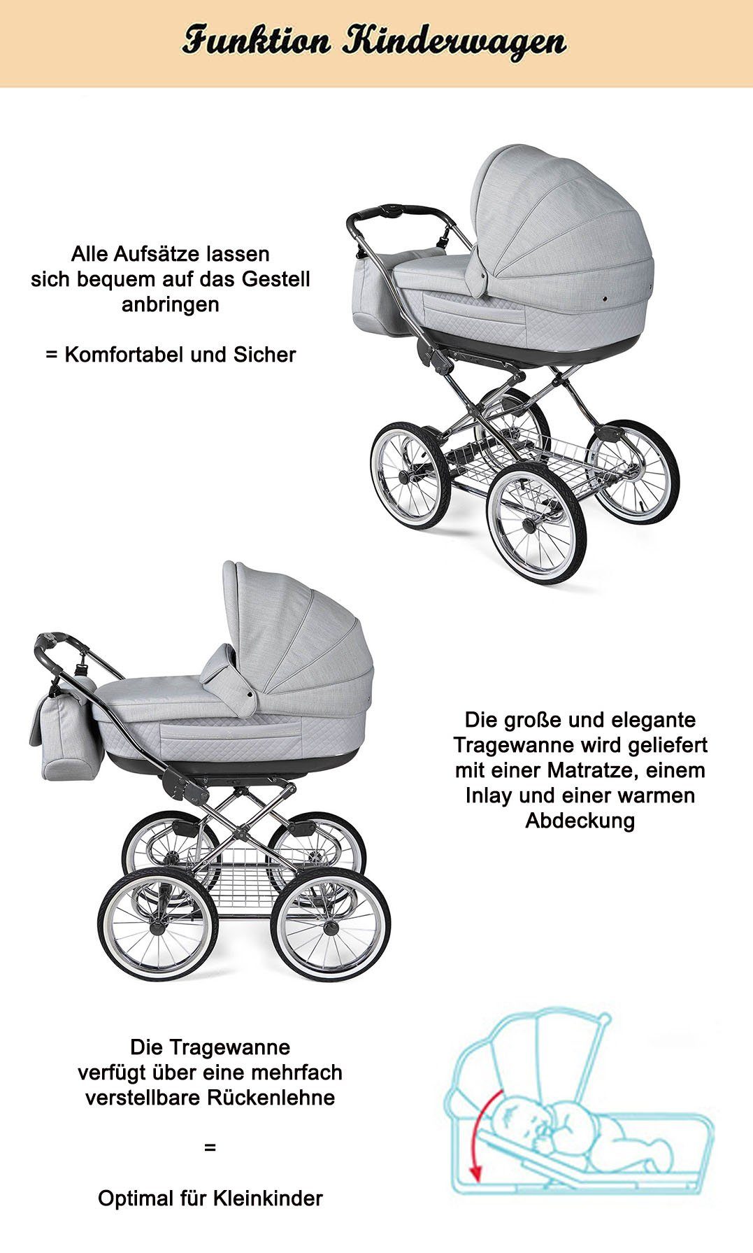 4 Designs Kombi-Kinderwagen (P-231) 11 Marita - 1 2 in Teile - Schwarz Roan in