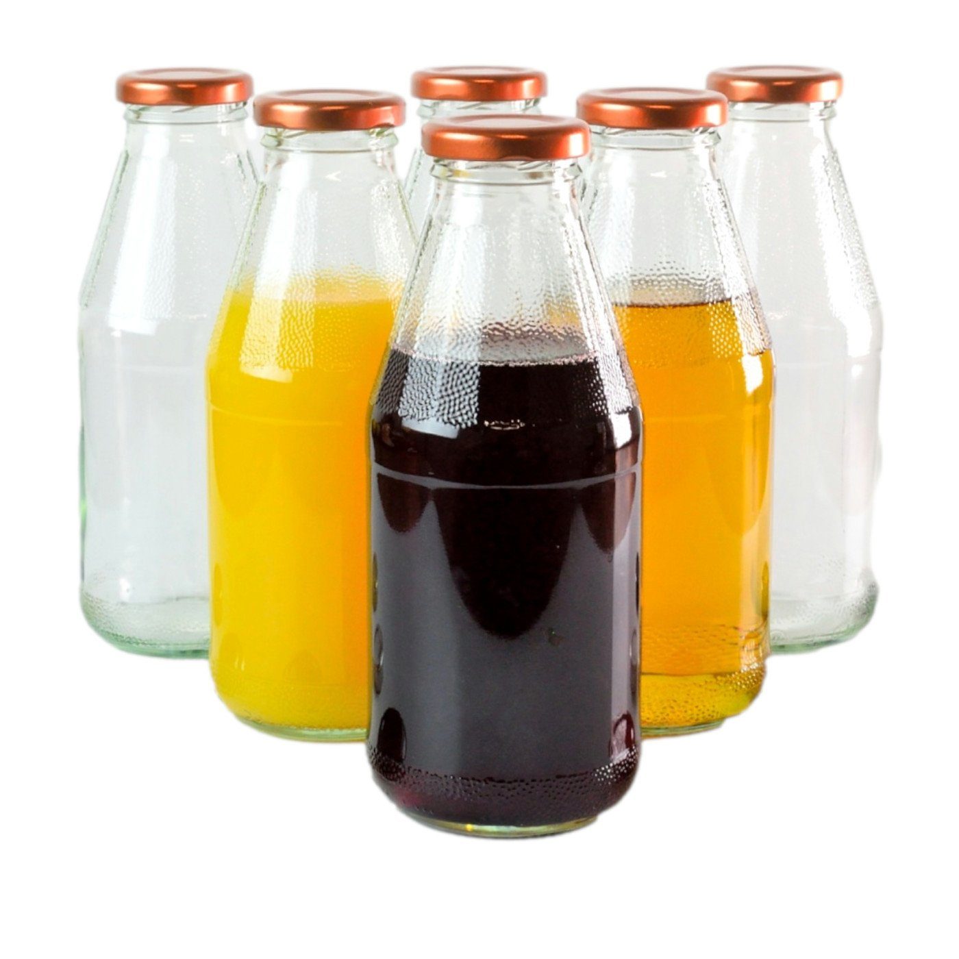 gouveo Trinkflasche Saftflaschen 500 ml mit Schraub-Deckel - Kleine Flasche 0,5 l, 6er Set, bronzefarben