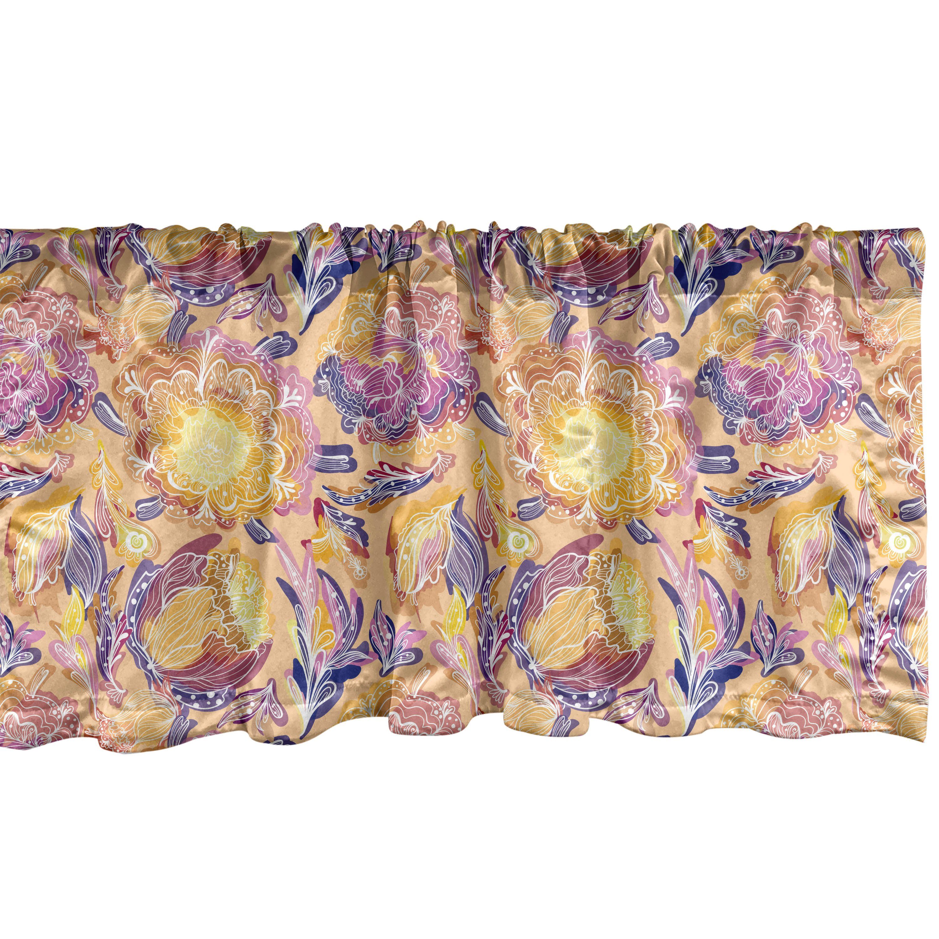Scheibengardine Vorhang Volant für Küche Schlafzimmer Dekor mit Stangentasche, Abakuhaus, Microfaser, Blumen Mystischer Blumen-Grafik