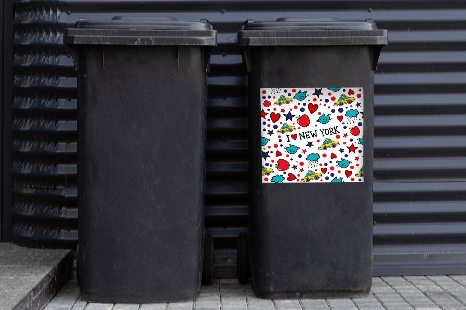 MuchoWow Wandsticker New York - St), Zeichnung Abfalbehälter (1 Mülleimer-aufkleber, - Mülltonne, Sticker, Rot Container
