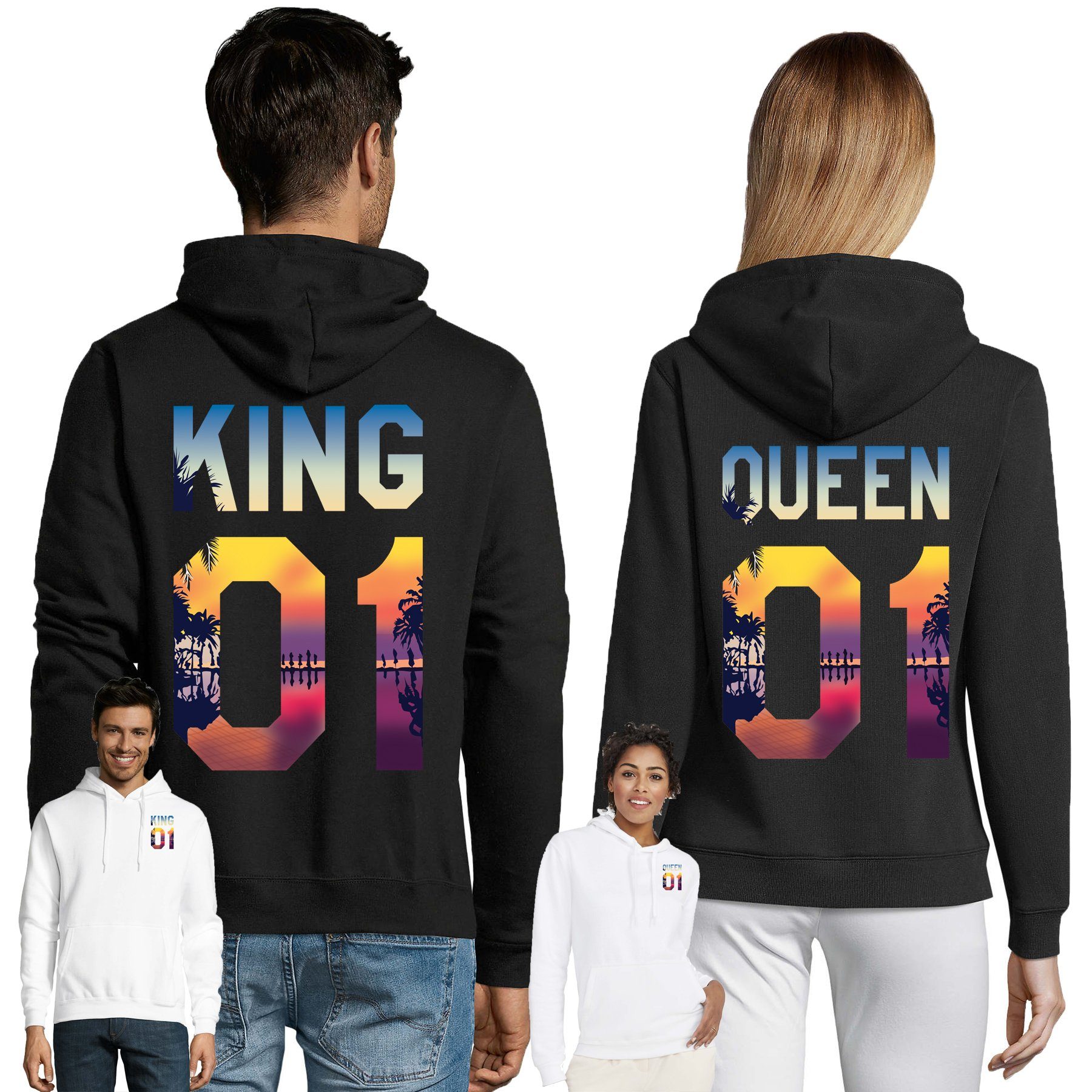 Hoodie Unisex Pullover King Queen Sun Beach Paar Pärchen