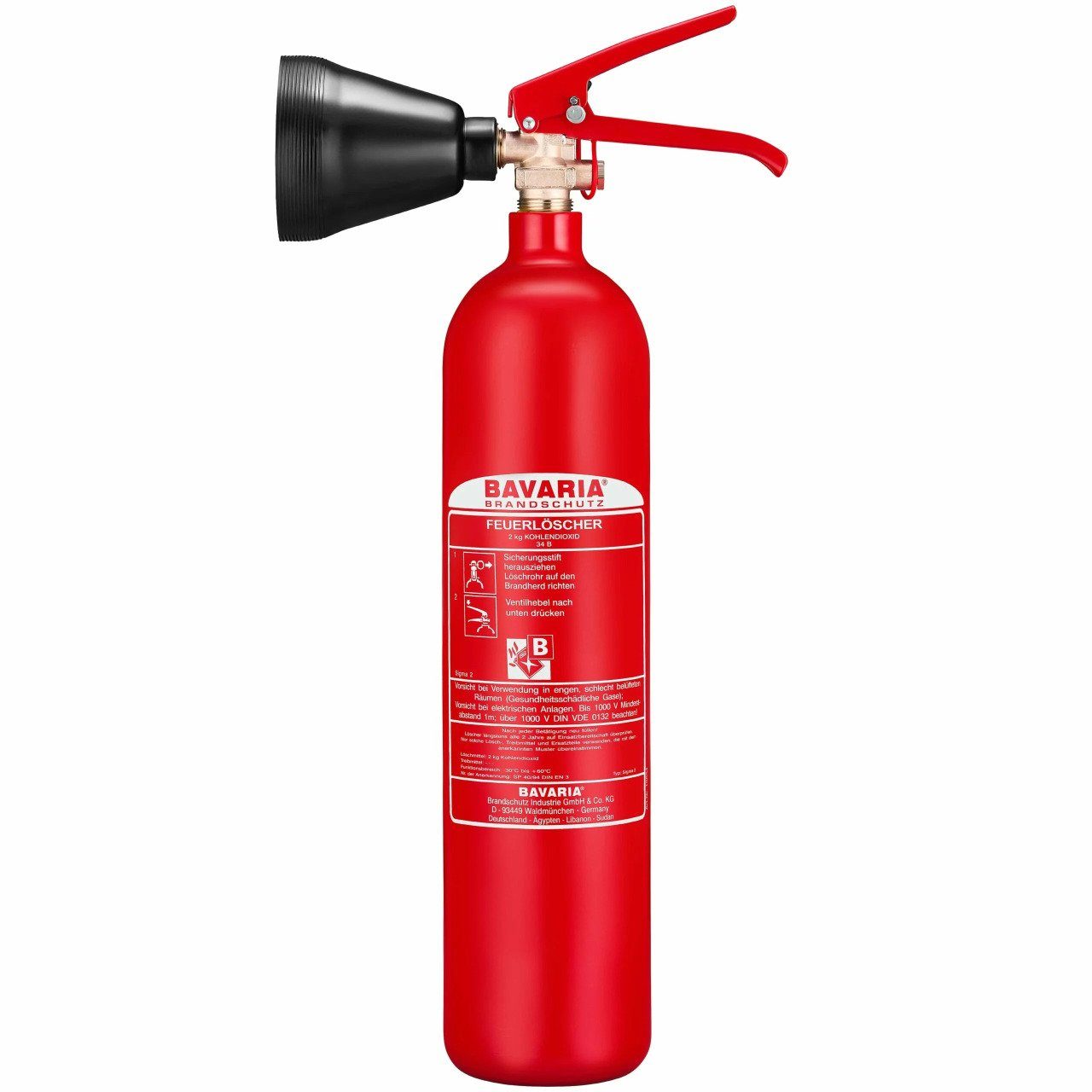 BAVARIA Brandschutz CO2-Feuerlöscher Sigma 2, CO2, Für Elektrobrände, rückstandsfreies Löschmittel