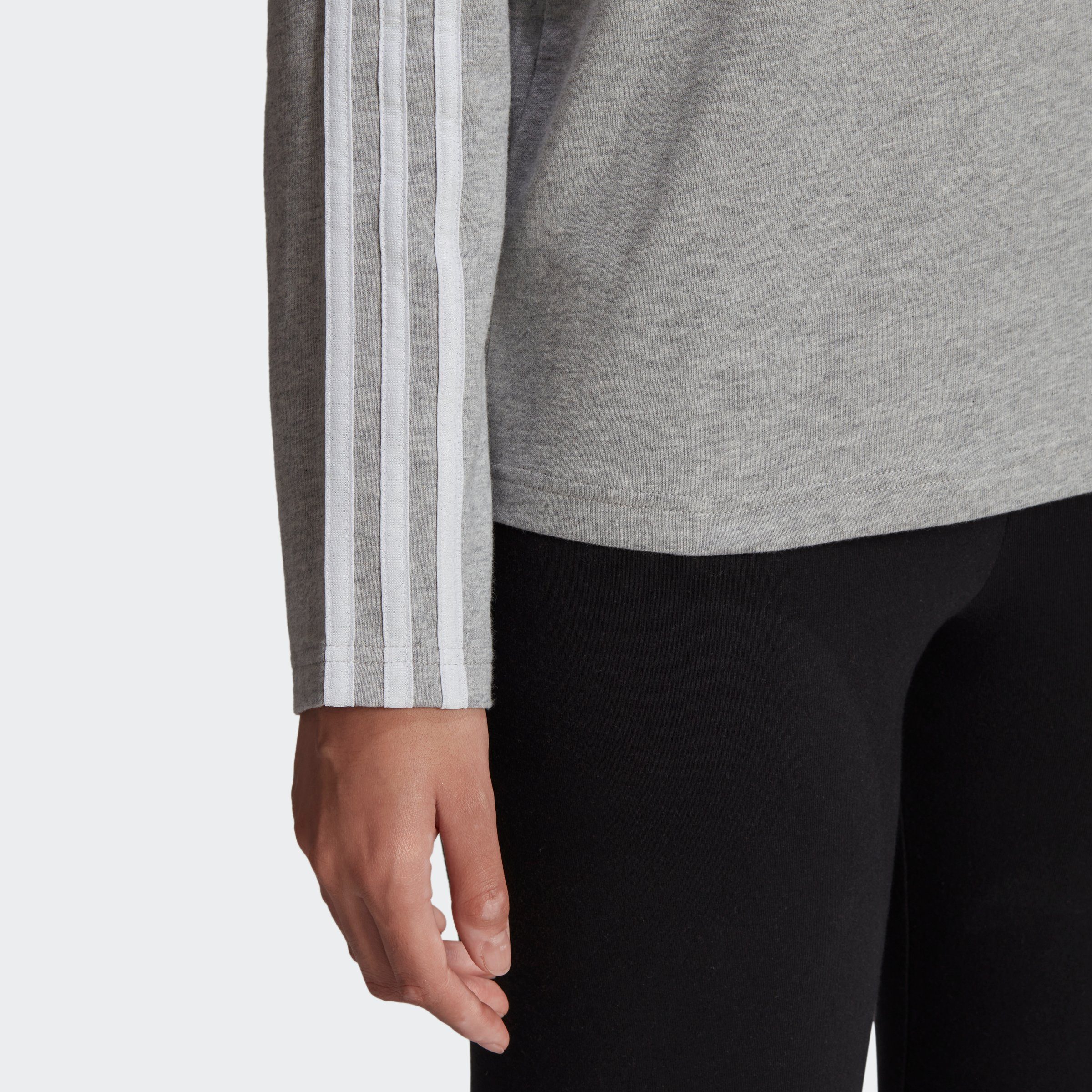 Langarmshirt / Grey LONGSLEEVE Medium 3STREIFEN Heather Sportswear White adidas ESSENTIALS