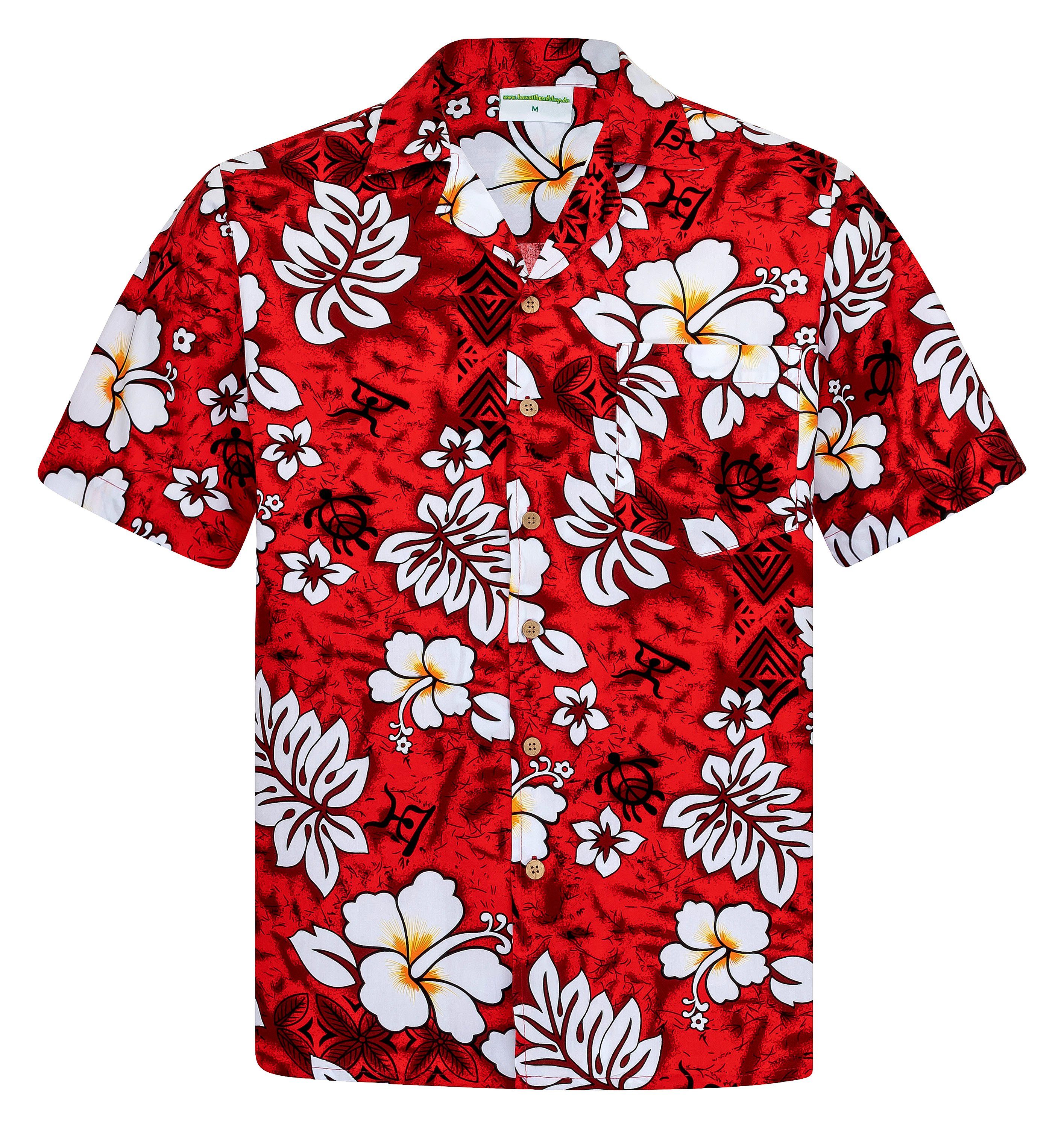 Hawaiihemdshop.de Hawaiihemd Hawaiihemdshop Hawaii Hemd Herren Baumwolle Kurzarm Blüten Shirt