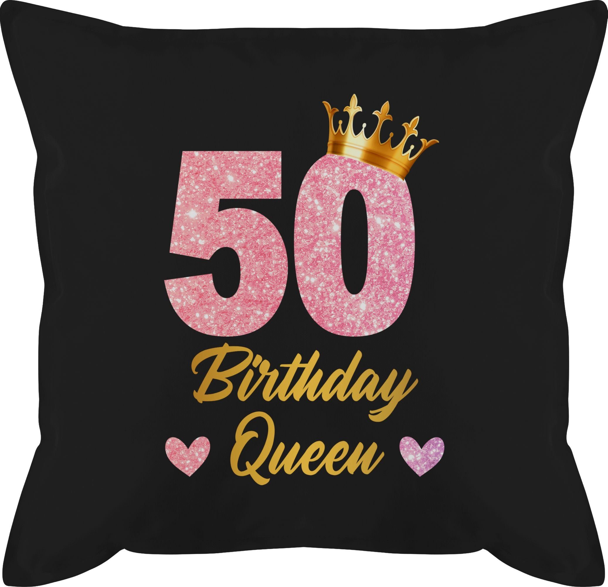 1 Geburtstag 50. Königin Geburtstags Shirtracer Kissen Schwarz 50 Dekokissen Birthday 50, Queen Geburtstagsgeschenk