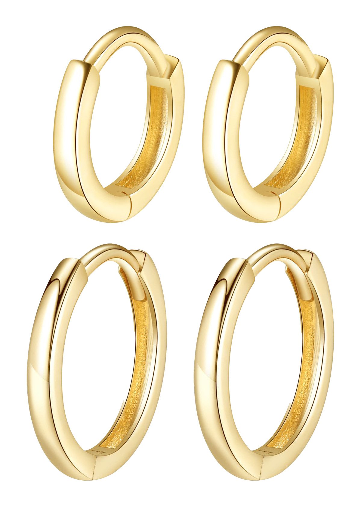 Dear Me Ohrring-Set 585er Gold Damen Creolen-Set aus Echtgold, Runde Klappcreolen in 14K Gelb- oder Weißgold, Mini & Midi Creolen