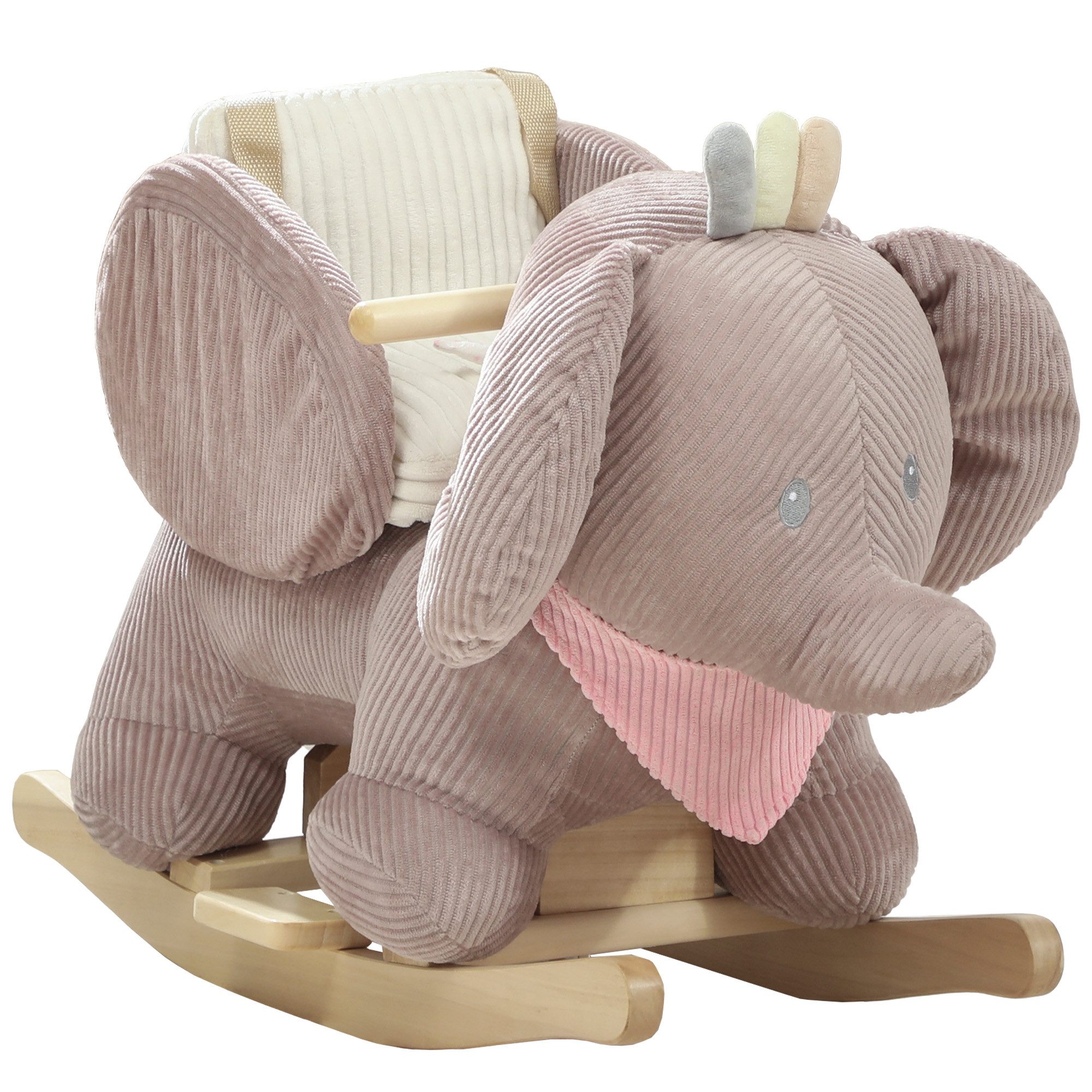 AIYAPLAY Schaukeltier Elefant-Schaukel mit Tiergeräusche, weiche Füllung, Holzrahmen, (1 tlg), für Kinder 1,5-3 Jahre, max. 25 kg, Braun