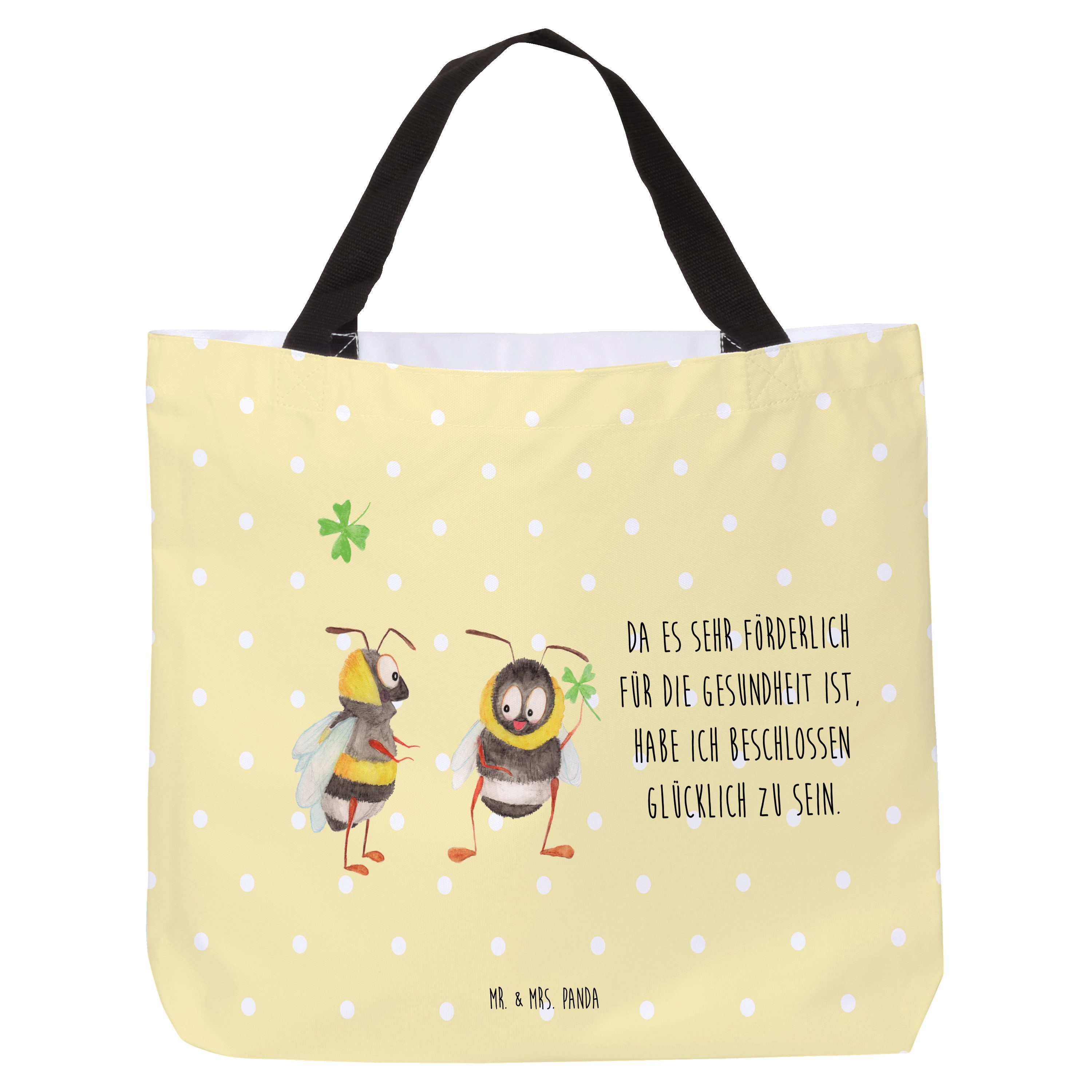 Mr. & Mrs. Panda Shopper Hummeln mit Kleeblatt - Gelb Pastell - Geschenk, Schulbeutel, Gute La (1-tlg)