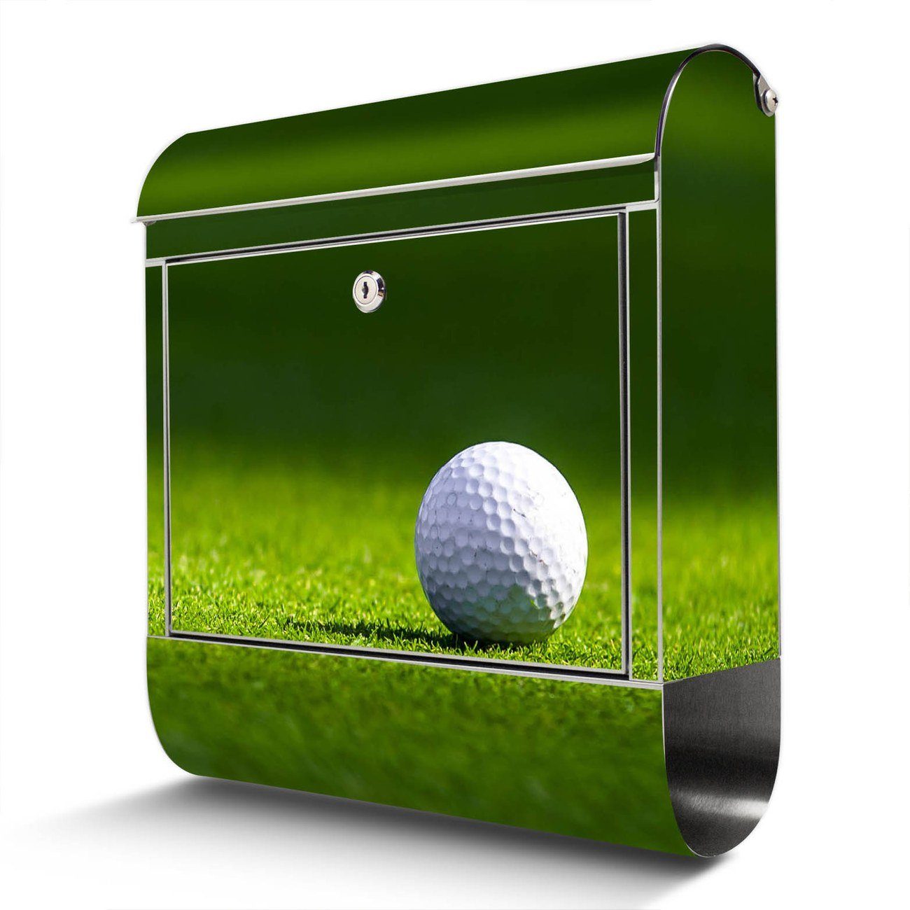 banjado Wandbriefkasten Edelstahl Einsamer Golfball (Wandbriefkasten groß, mit Zeitungsfach), 38 x 42,5 x12cm