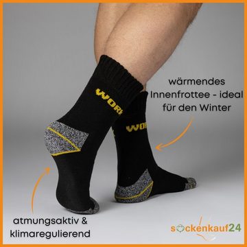 sockenkauf24 Arbeitssocken 10 Paar Work "THERMO" Herren Socken Arbeit mit Innenfrottee (43-46, Schwarz/Grau Meliert) verstärkt durch Vollfrottee - 10203