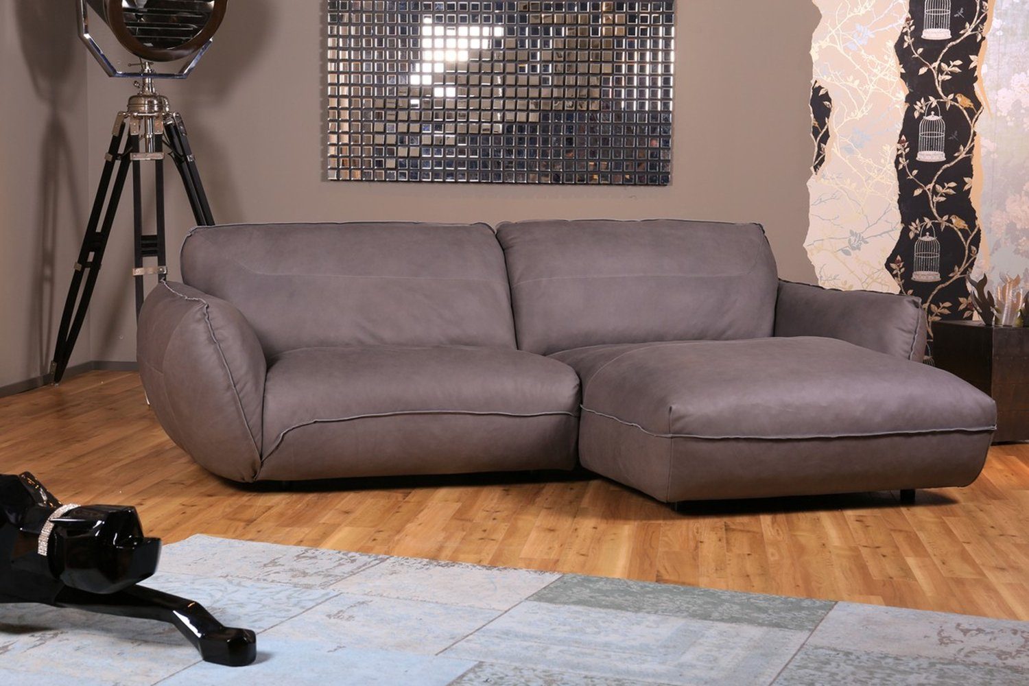 KAWOLA Ecksofa DAVITO, Sofa Recamiere links od. rechts Leder grau