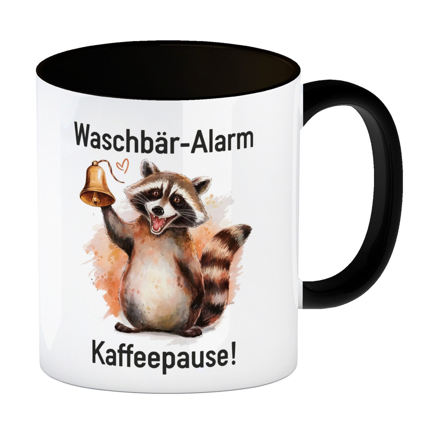 speecheese Tasse Waschbär mit Glocke Kaffeepause Kaffeebecher in schwarz