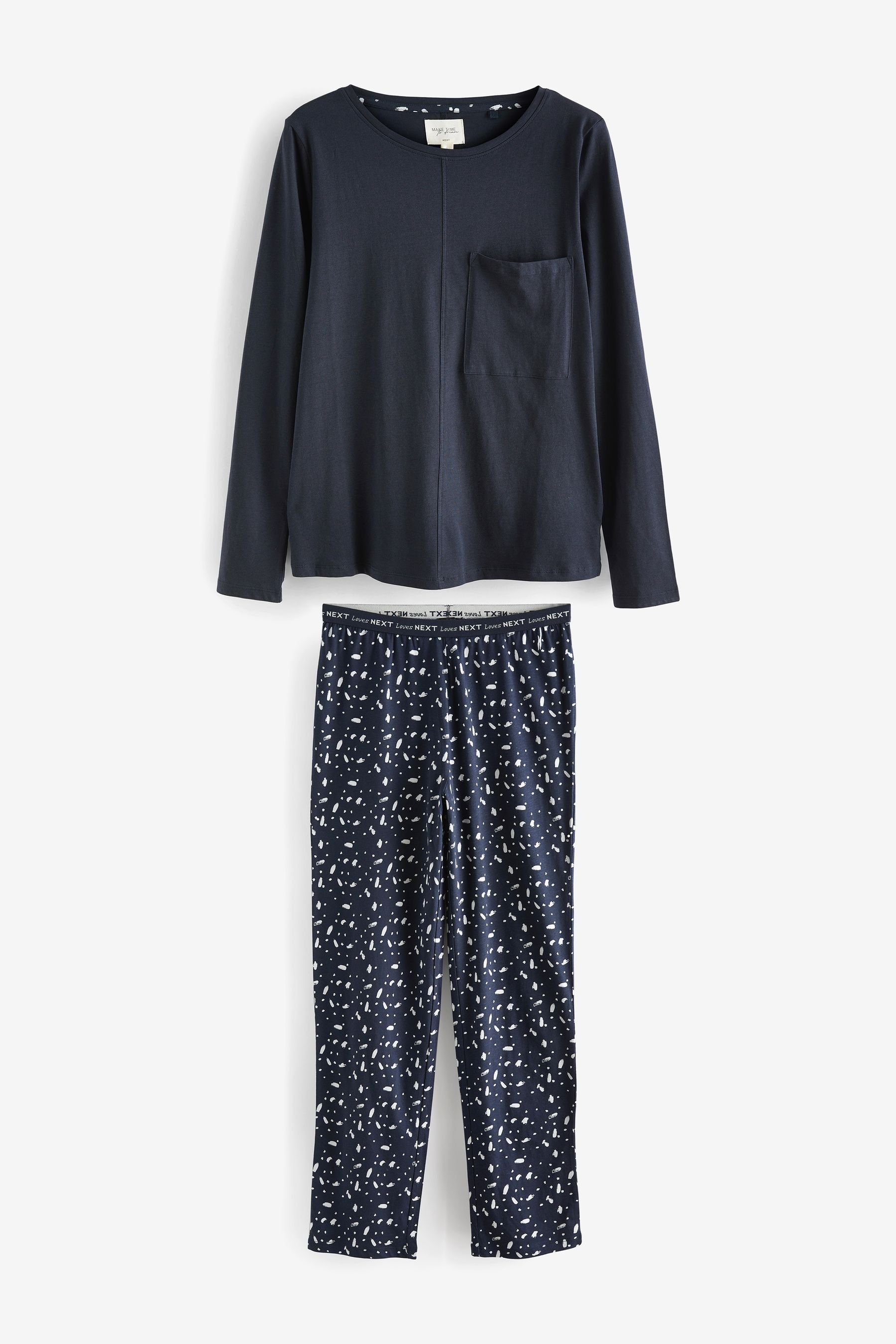 Next Pyjama Langärmeliger Schlafanzug aus Baumwolle, Kurzgröße (2 tlg) Navy