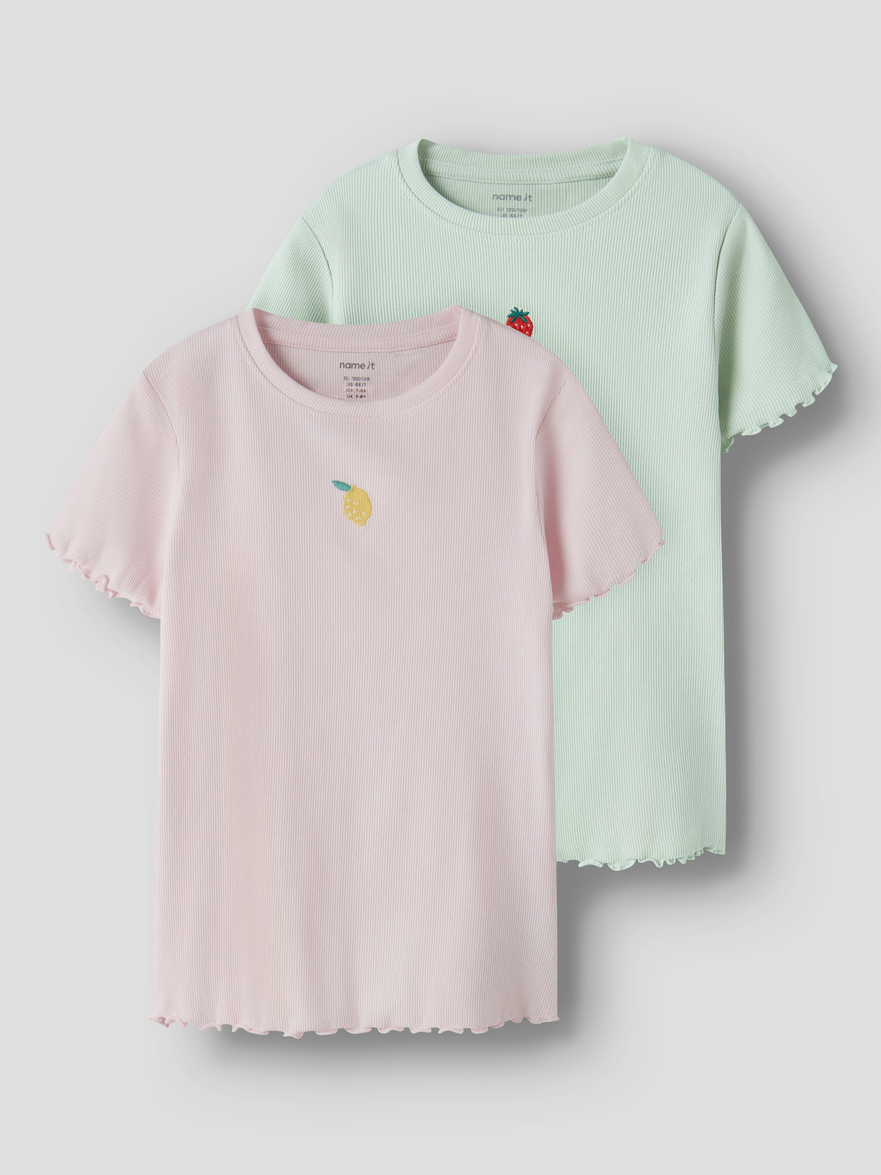 Name It T-Shirt NKFVIVEMMA 2P SS SLIM TOP (Packung, 2-tlg) Baumwollmischung, slim fit