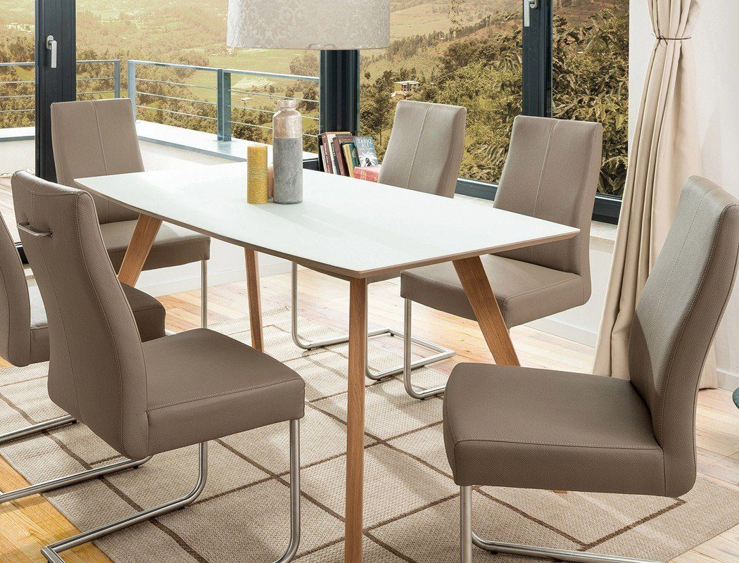 Giada Glasauflage Stühle Tromsa Spar-Set, Sky Tisch + Eiche natur Tischgruppe, sahara mit 140x90 cm expendio 7-tlg), (komplette Vidrio, Essgruppe