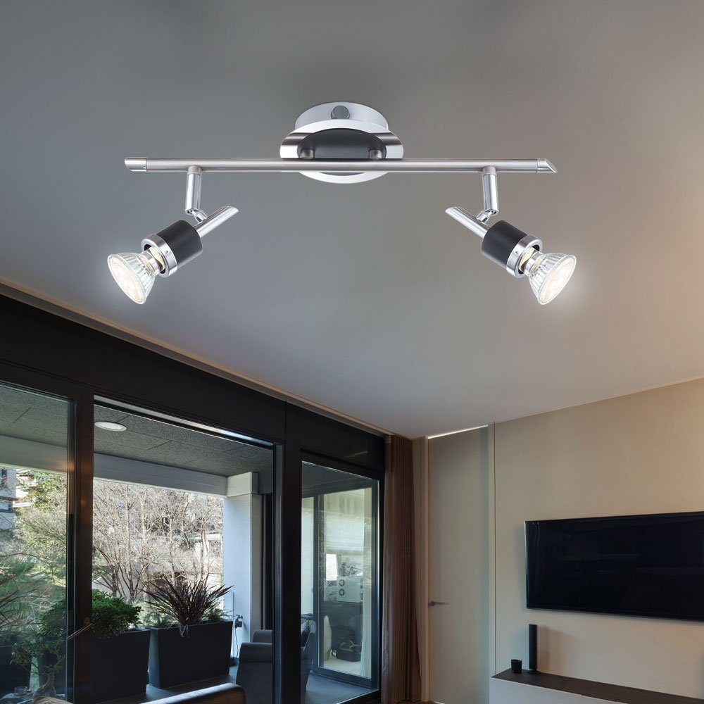 Wohn Spot Leuchtmittel Design LED Deckenleuchte, Chrom LED Leiste inklusive, Decken Warmweiß, Zimmer Leuchte Strahler Lampe Globo