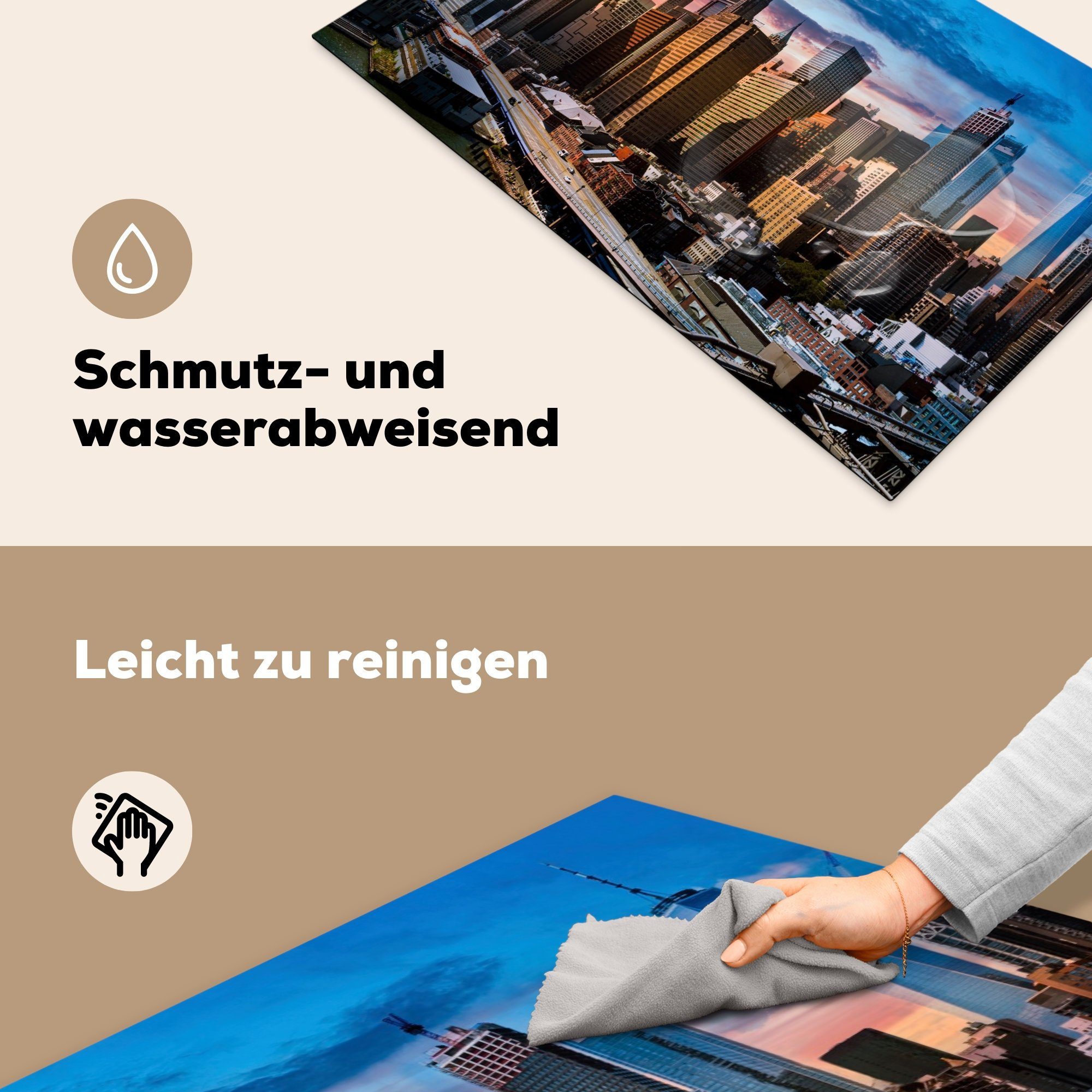 (1 - New für 83x51 Sonne, Arbeitsplatte - tlg), MuchoWow küche Skyline Herdblende-/Abdeckplatte Ceranfeldabdeckung, Vinyl, York cm,