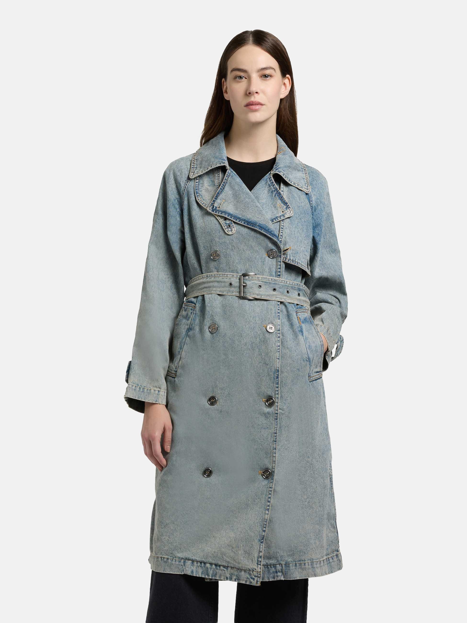 khujo Trenchcoat Enza Damen Übergangsmantel in Jeans-Optik