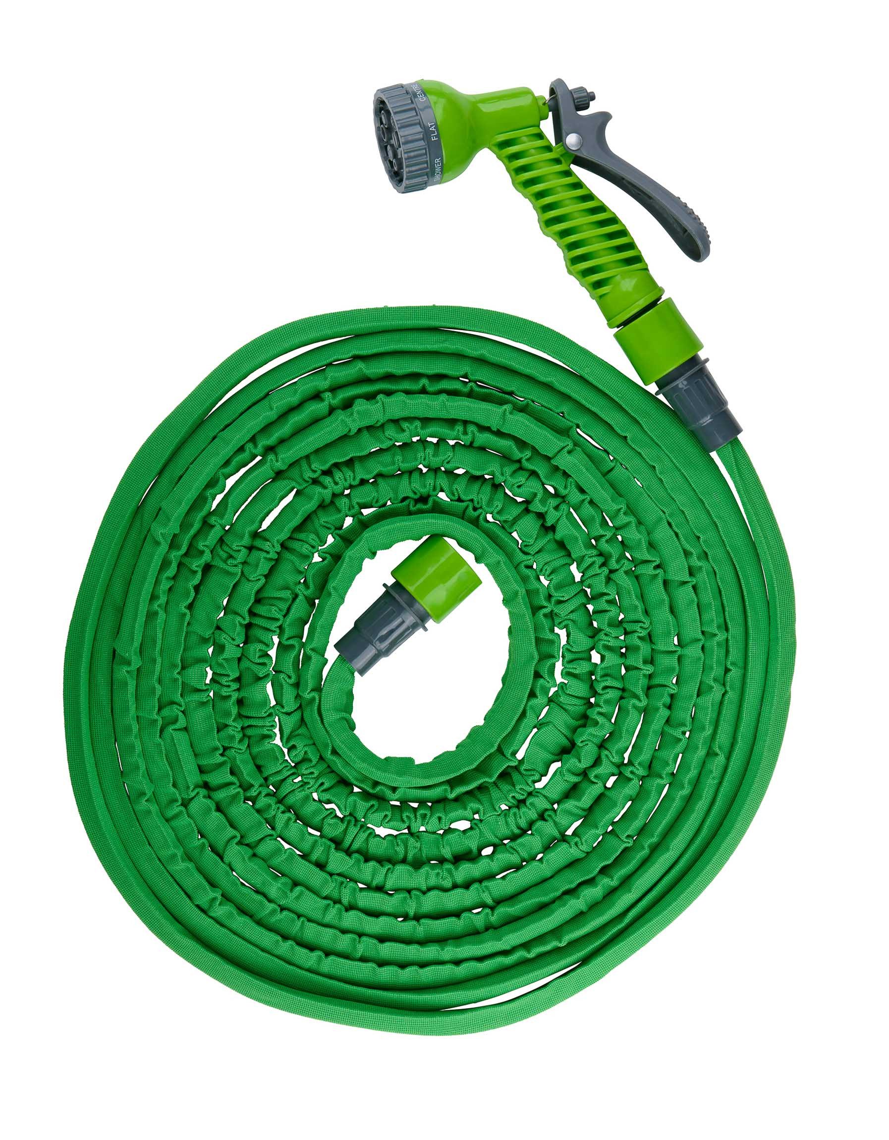 Kinzo Gartenschlauch Flexischlauch mit Brause, Multifunktionsdüse mit 7 Funktionen, 15m Flexibler Wasserschlauch