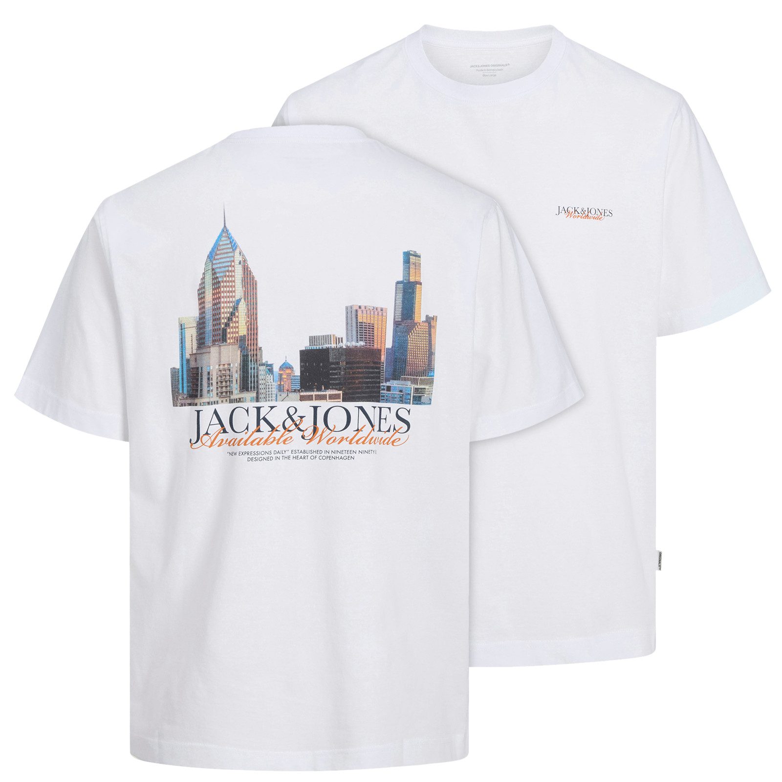 Rundhalsshirt Jack&Jones T-Shirt XXL Rückenprint JORBOSTON weiß