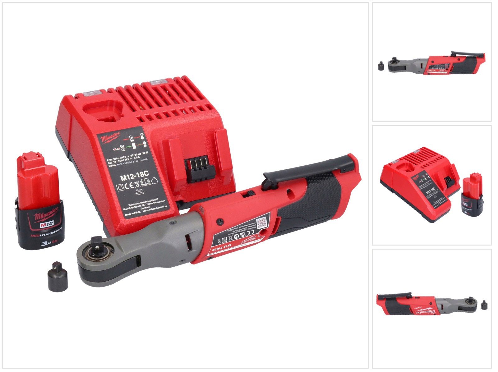 Milwaukee Umschaltknarre M12 FIR38-301 Akku Ratsche 12 V 75 Nm 3/8" 1/4" + 1x Akku 3,0 Ah + La