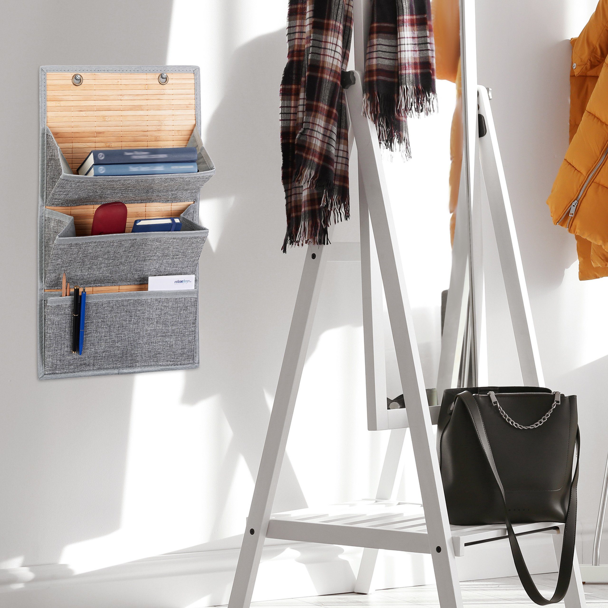relaxdays Organizer Wandorganizer Bambus für Büro und Flur, M