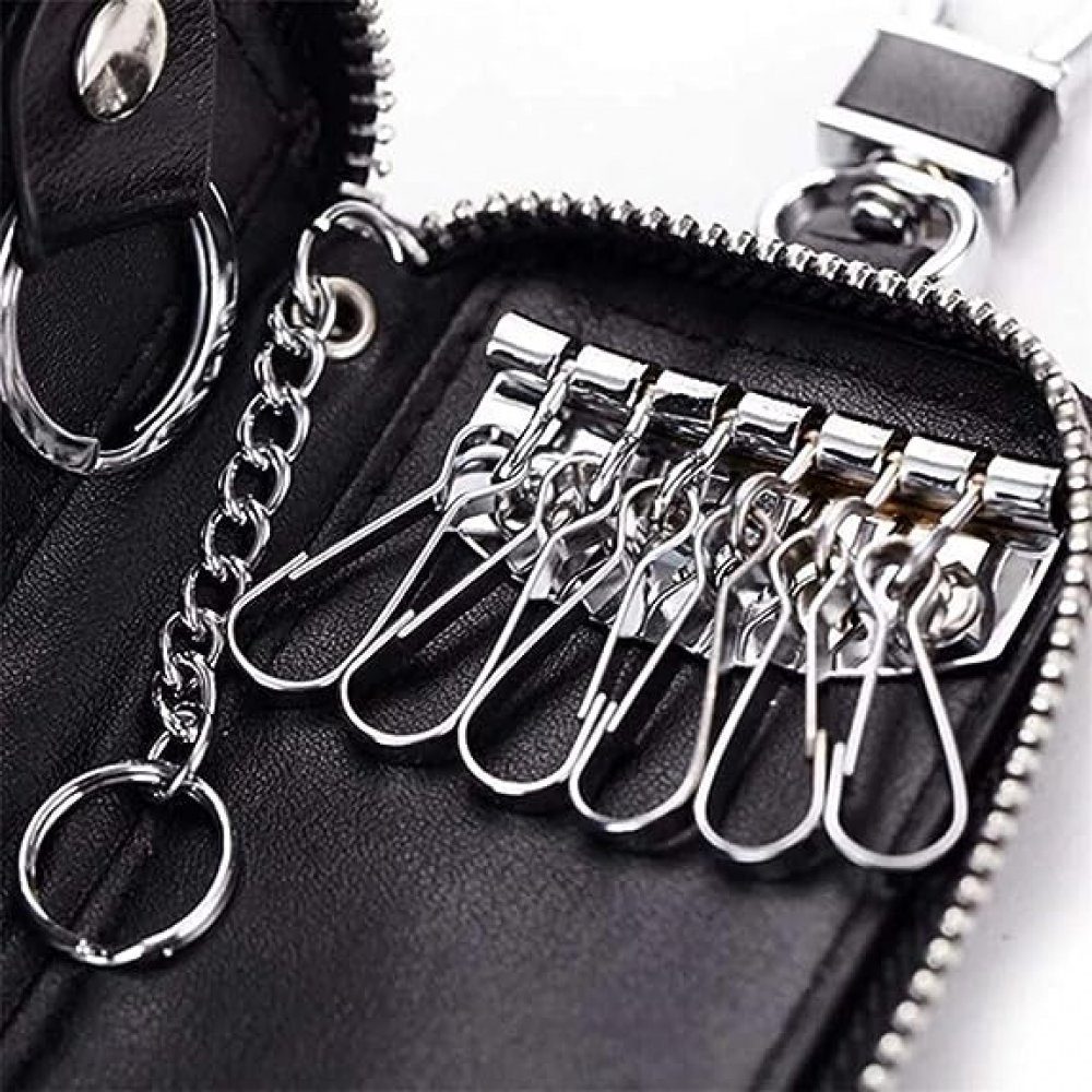 TUABUR Taschenanhänger Men Leather Zip Key (1-St) Key Wallet Around Car 6 Holder Hook Case