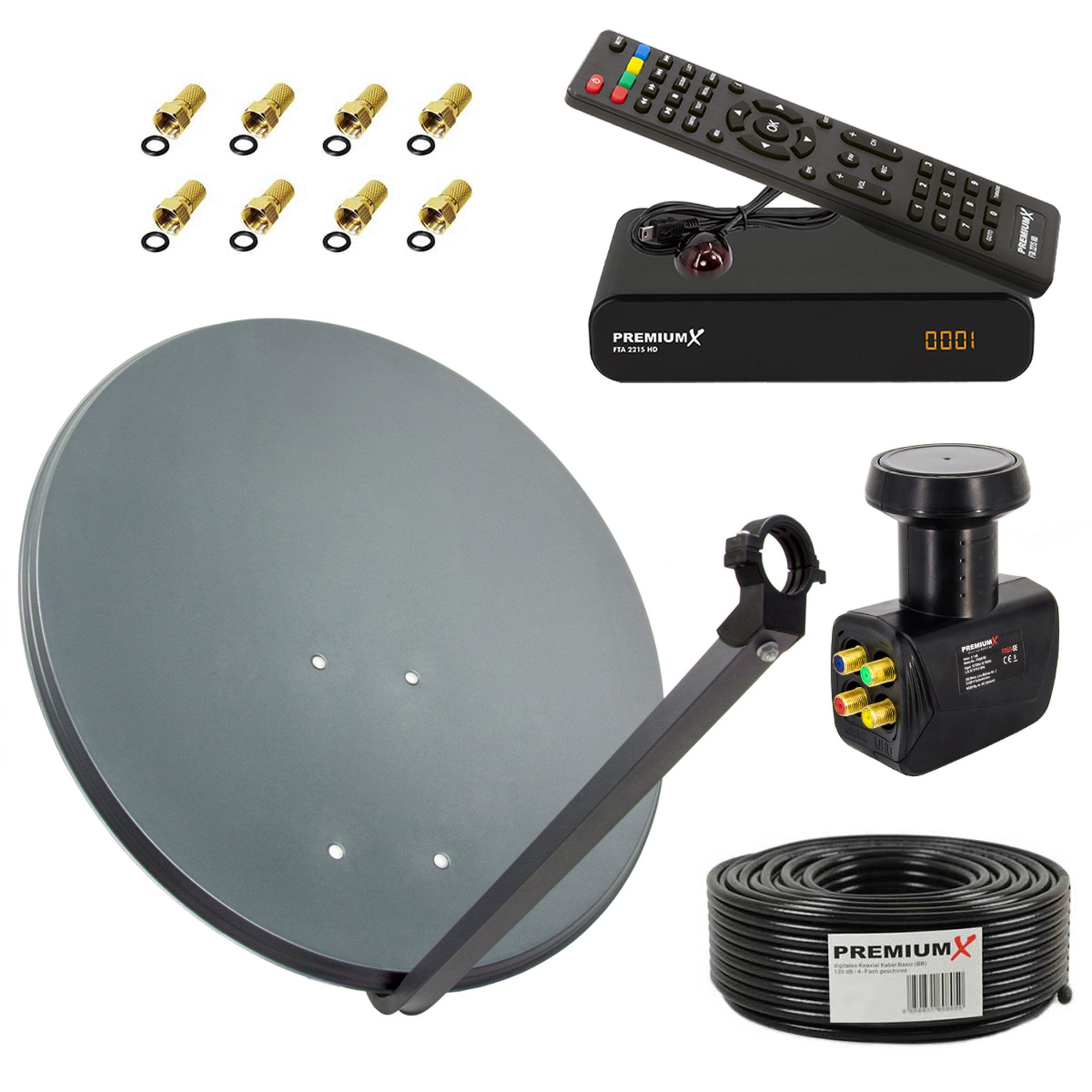SAT Anlage 60cm Antenne Quad LNB Kabel 50m Satelliten-Receiver SAT-Antenne
