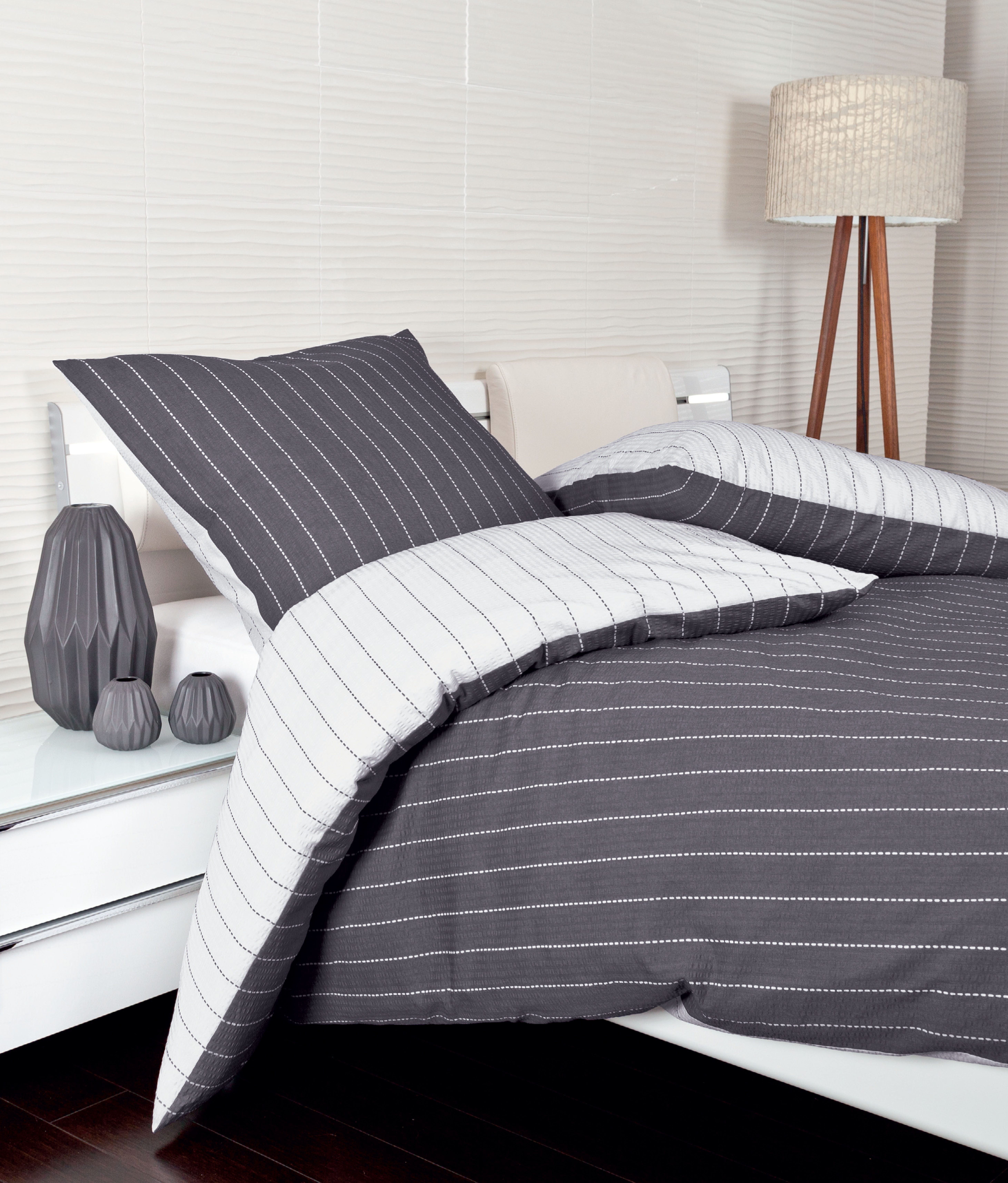 Janine Wendebettwäsche TANGO, Mako-Soft-Seersucker, 2 teilig, mit Reißverschluss