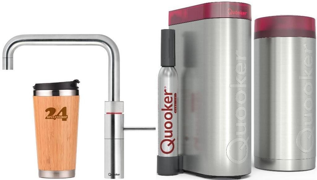 QUOOKER Küchenarmatur QUOOKER FUSION SQUARE Chrom Combi B mit CUBE 2 (22FSCHRCUBE) (2-St) 100°C Kochendwasserhahn mit Trinkwassersystem