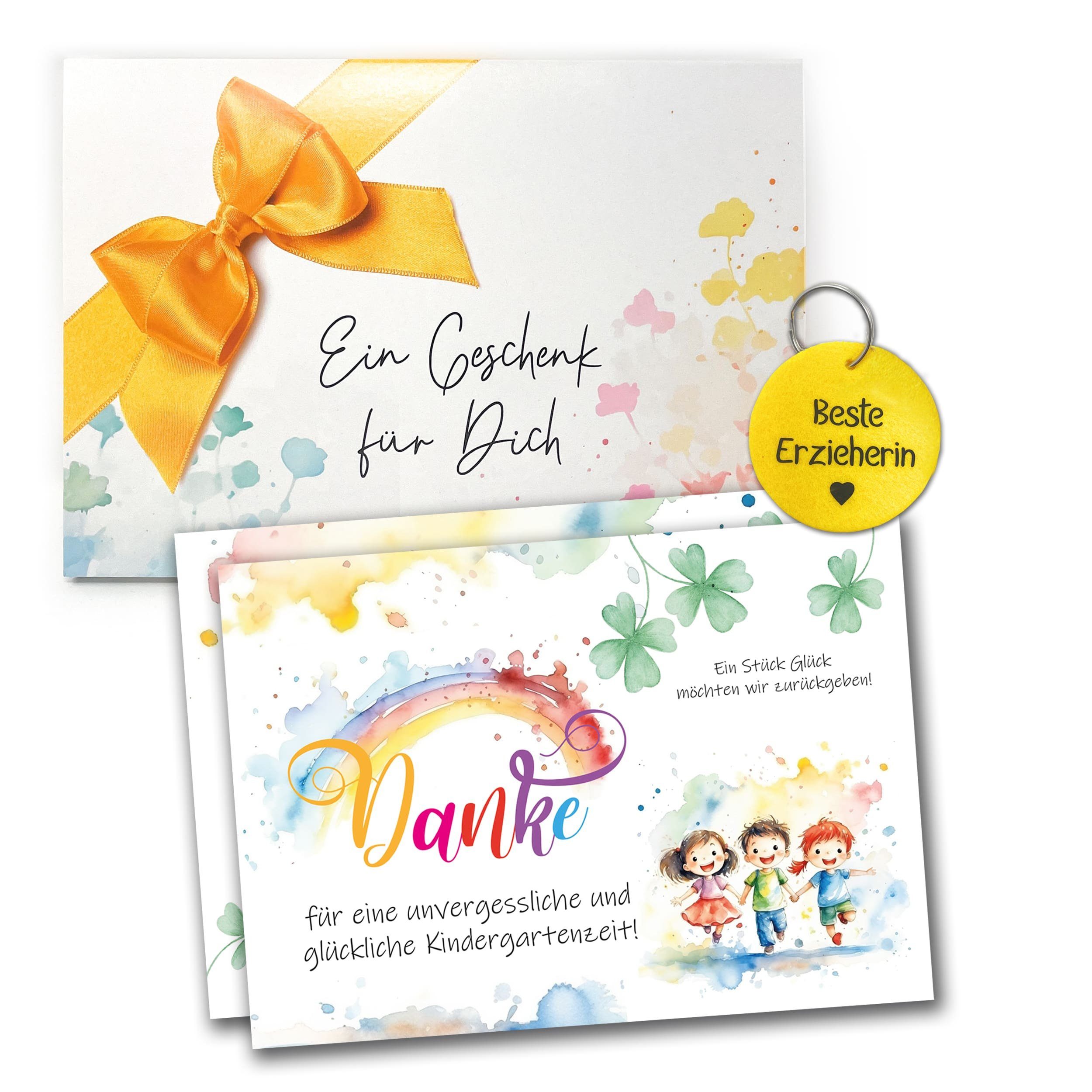 TOBJA Grußkarten Abschiedsgeschenk Erzieherin Dankeschön Geschenk Kita, Danke Karte Schlüsselanhänger Geschenkumschlag