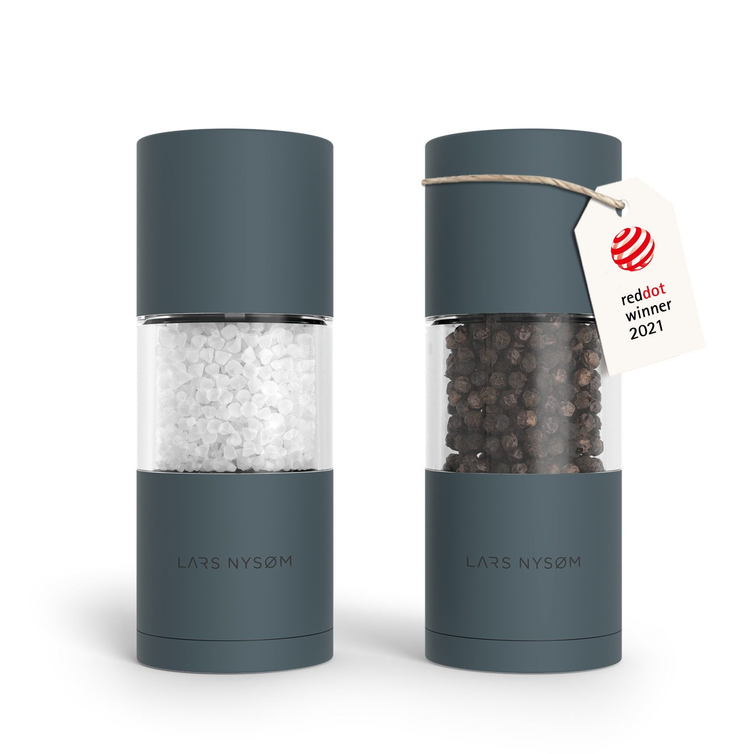 LARS NYSØM Gewürzmühle Sjæl manuelle Bedienung, (2 Stück), Edelstahl Gewürzmühlenset mit Keramikmahlwerk (Stufenlos)