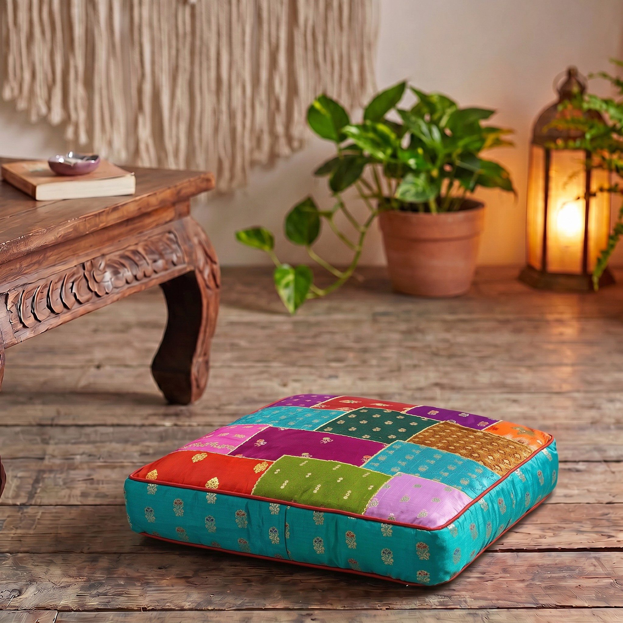 Guru-Shop Sitzkissen Orientalisches eckiges Patchwork Kissen 50 cm,..